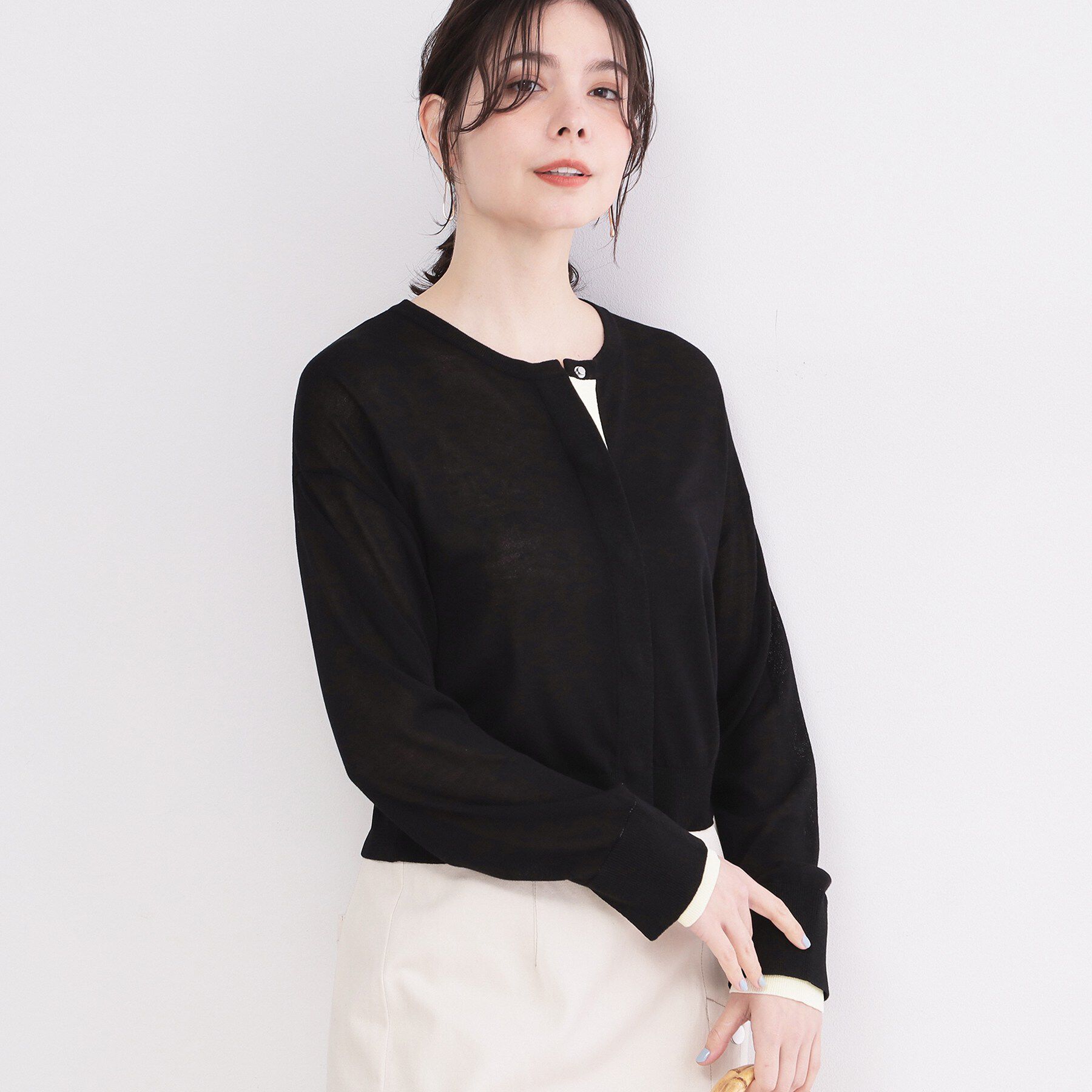 OPAQUE.CLIP「配色スナップニットカーディガン【洗濯機OK】」|カーディガン|