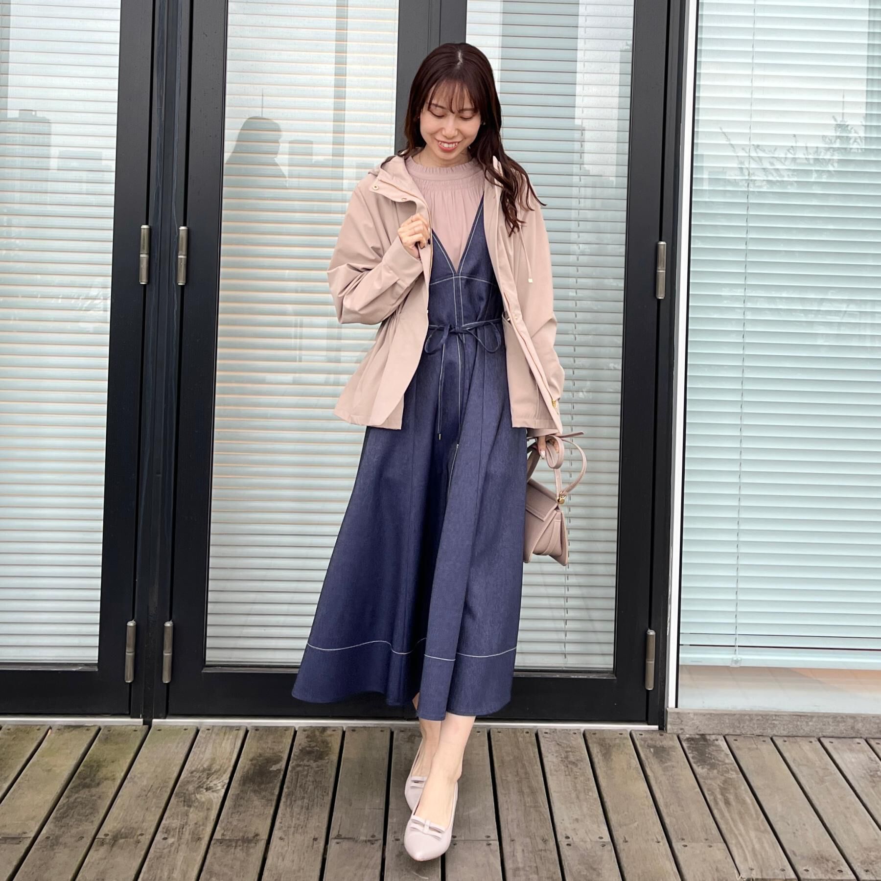 Couture broach「【洗える】デニムライク細リボンジャンスカ」|ワンピース|