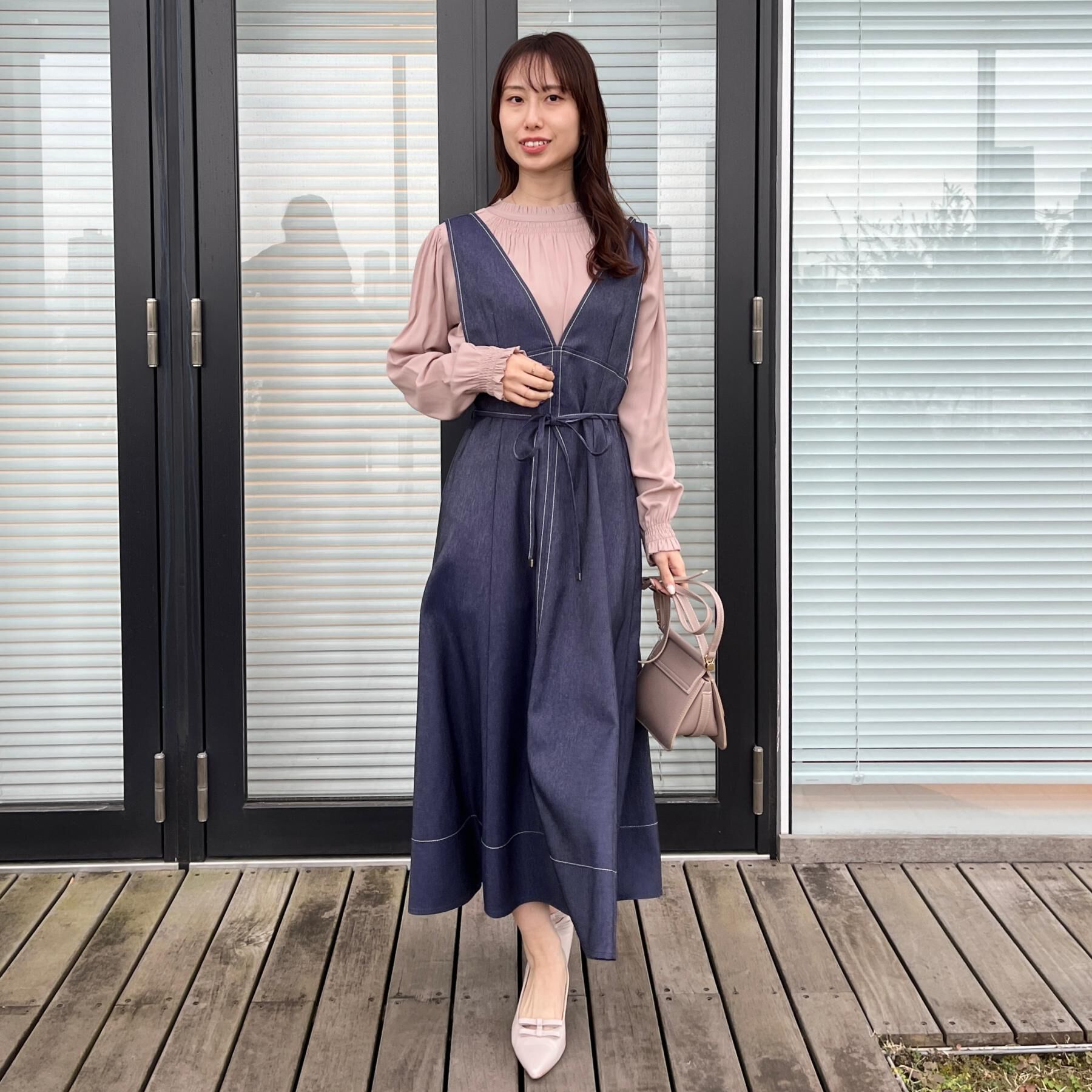 Couture broach「【洗える】デニムライク細リボンジャンスカ」|ワンピース|