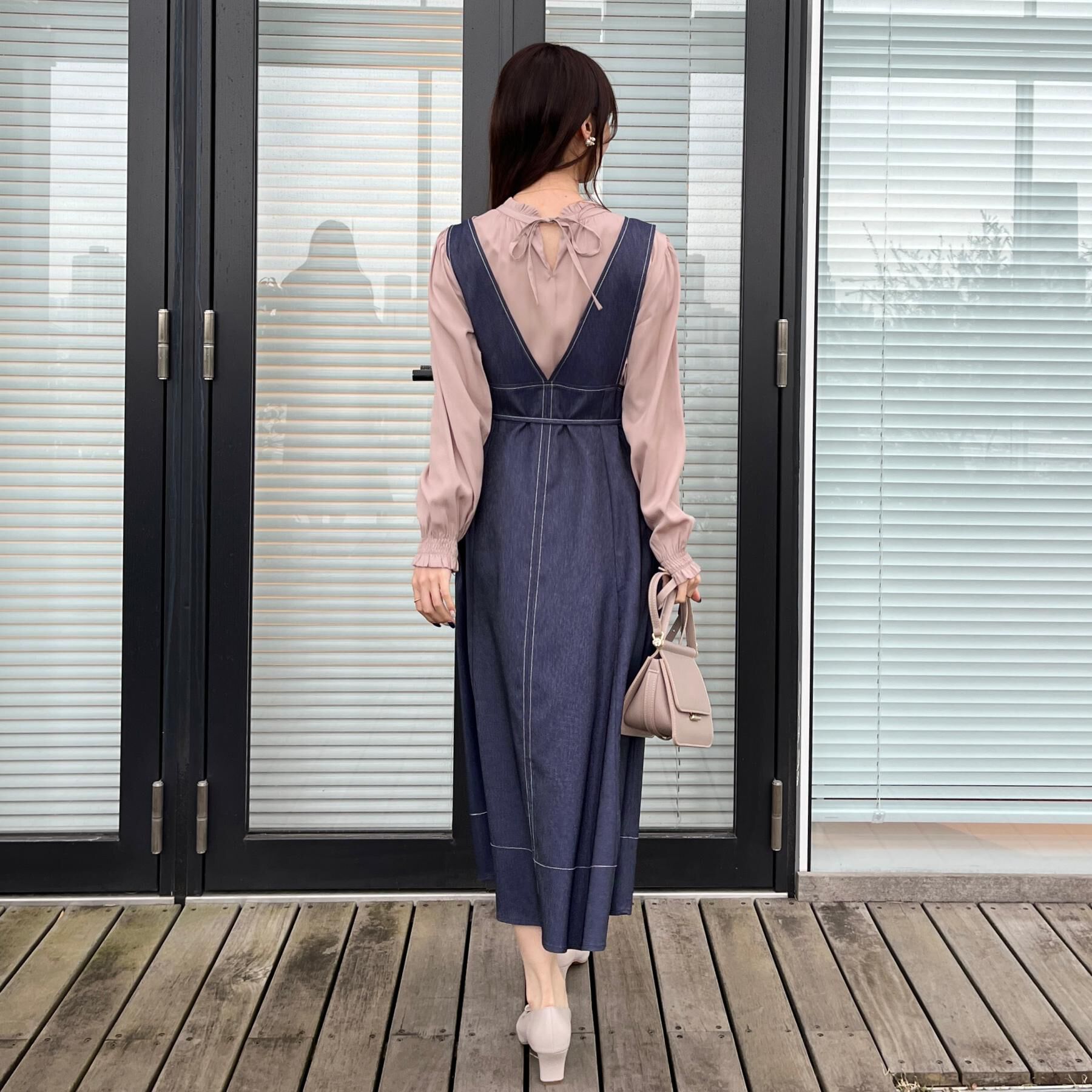 Couture broach「【洗える】デニムライク細リボンジャンスカ」|ワンピース|