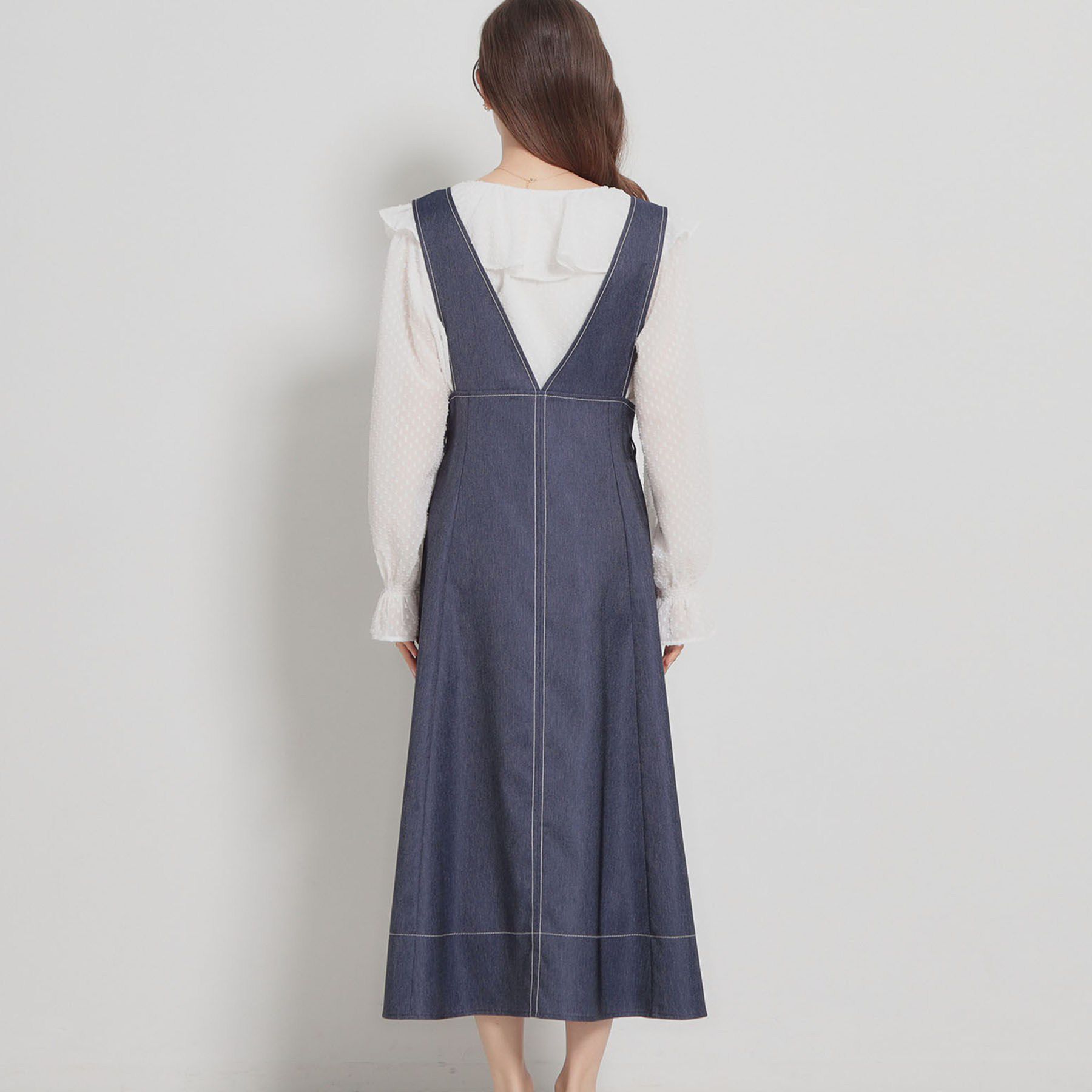 Couture broach「【洗える】デニムライク細リボンジャンスカ」|ワンピース|