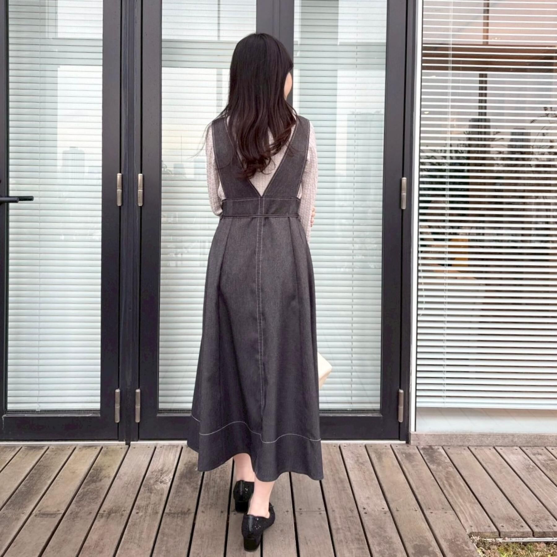 Couture broach「【洗える】デニムライク細リボンジャンスカ」|ワンピース|