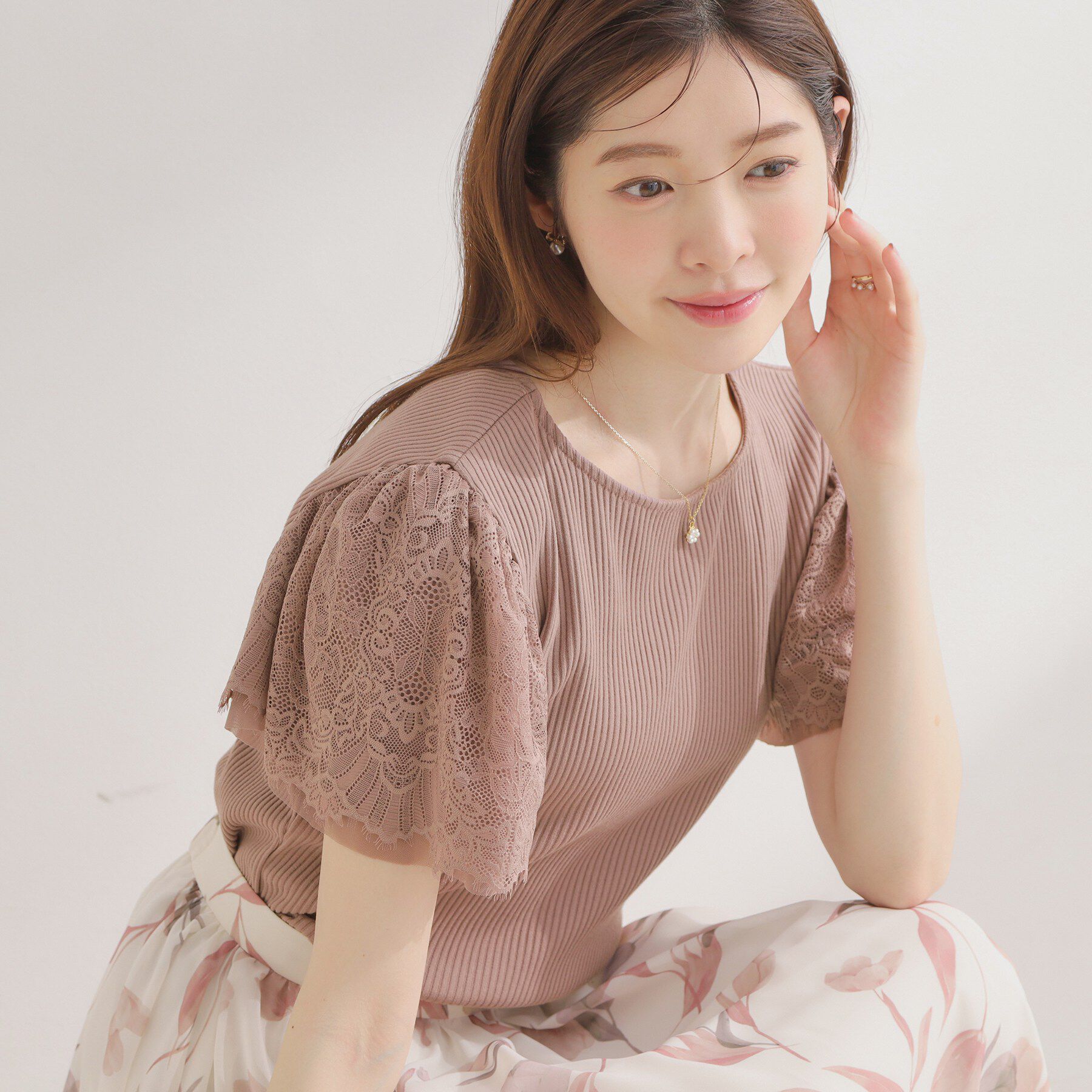 Couture broach「テレコレーストップス」|Tシャツ・カットソー|ピンク(071)