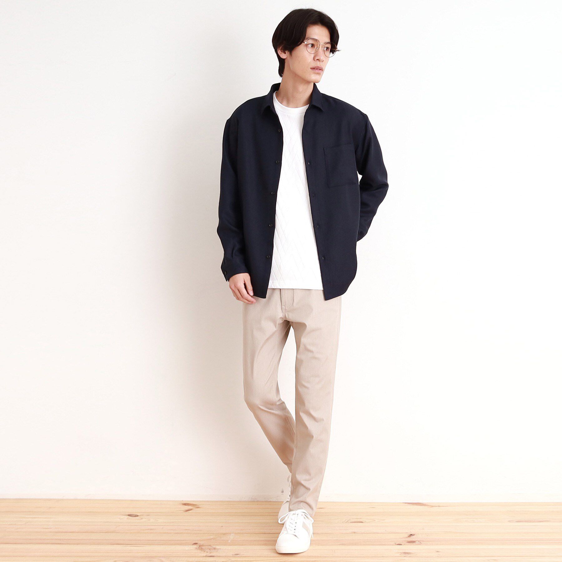 THE SHOP TK「ウールライクへリンボンシャツ リラックスシルエット」|シャツ・ブラウス|