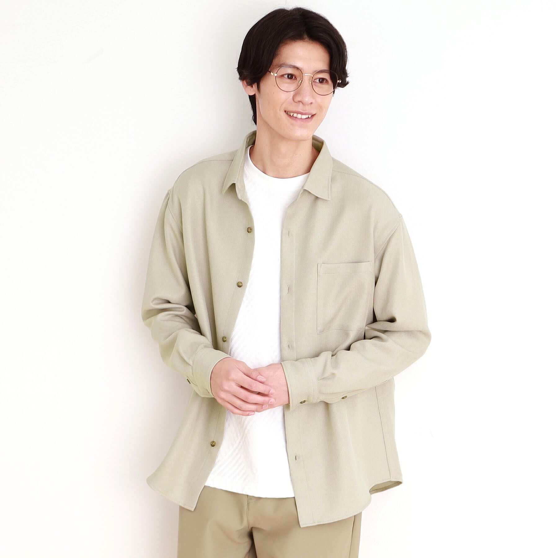 THE SHOP TK「ウールライクへリンボンシャツ リラックスシルエット」|シャツ・ブラウス|ﾍﾞｰｼﾞｭ(452)