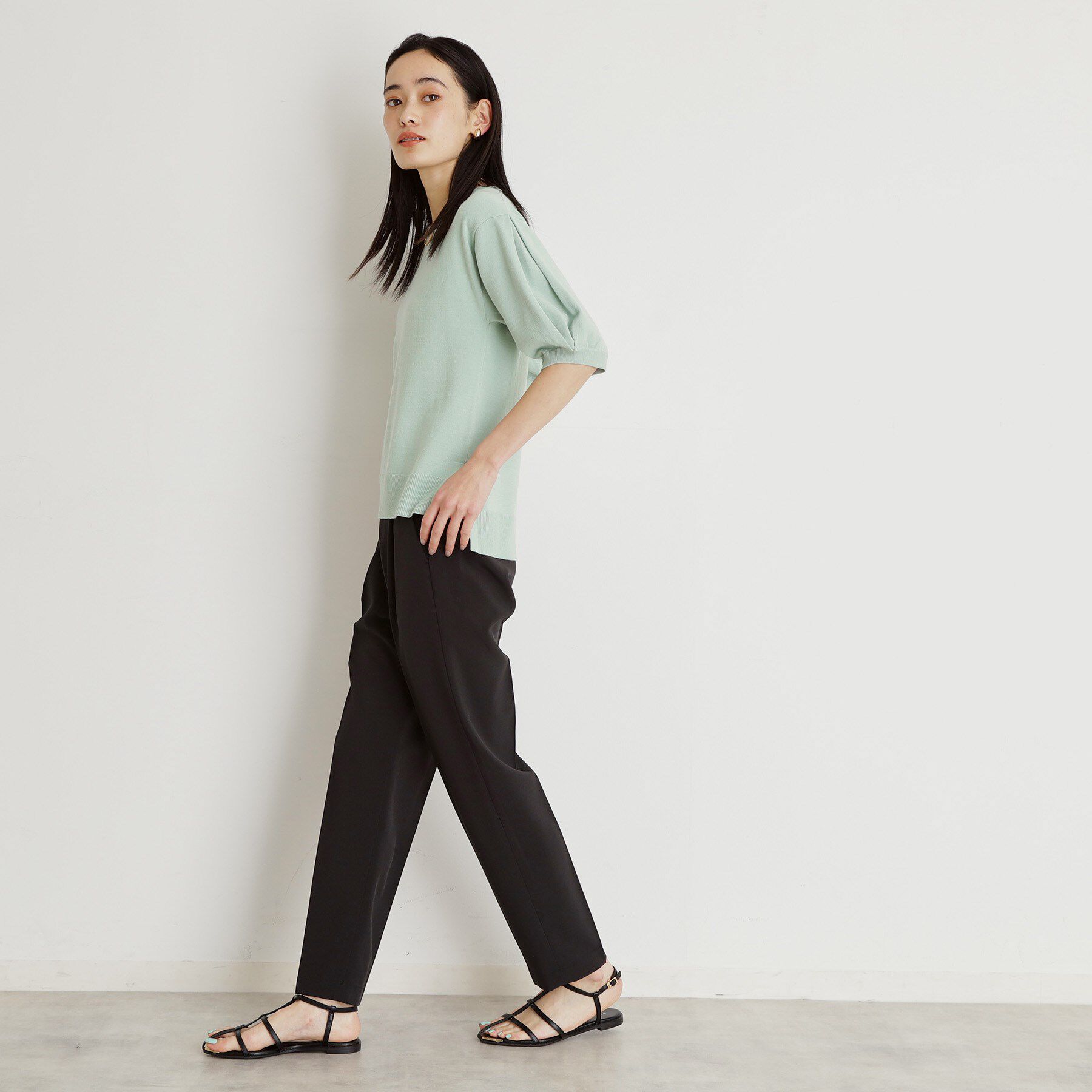 THE SHOP TK「【接触冷感/体型カバー】袖タック6分袖ニット/洗濯機OK/UVケア」|ニット・セーター|