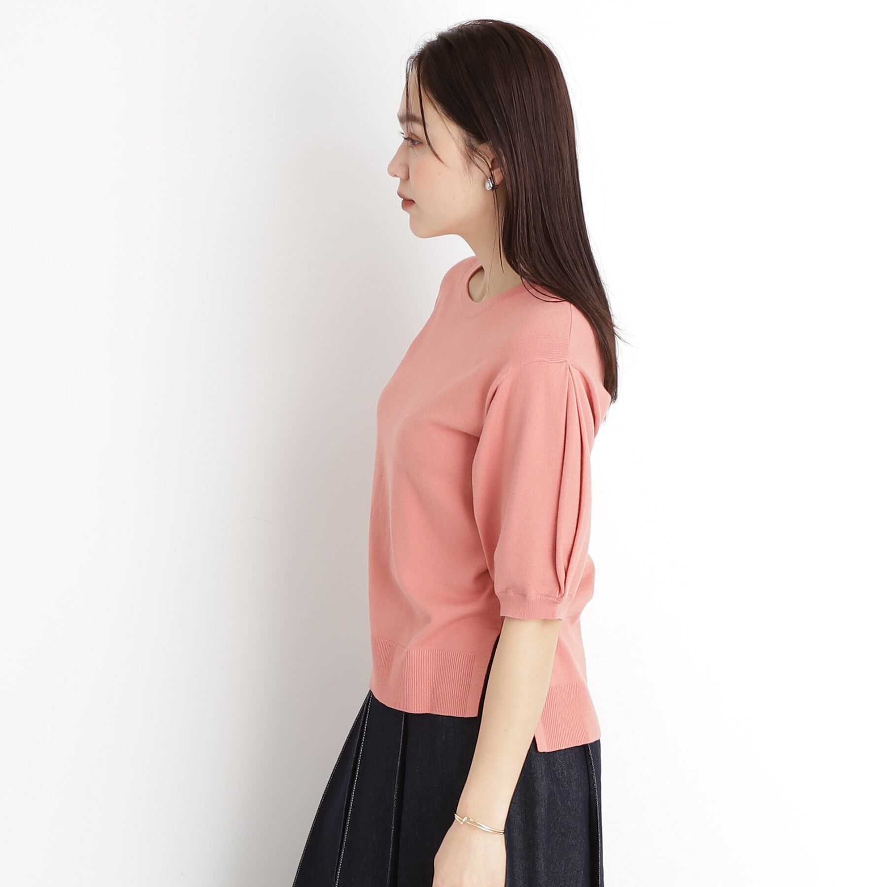 THE SHOP TK「【接触冷感/体型カバー】袖タック6分袖ニット/洗濯機OK/UVケア」|ニット・セーター|