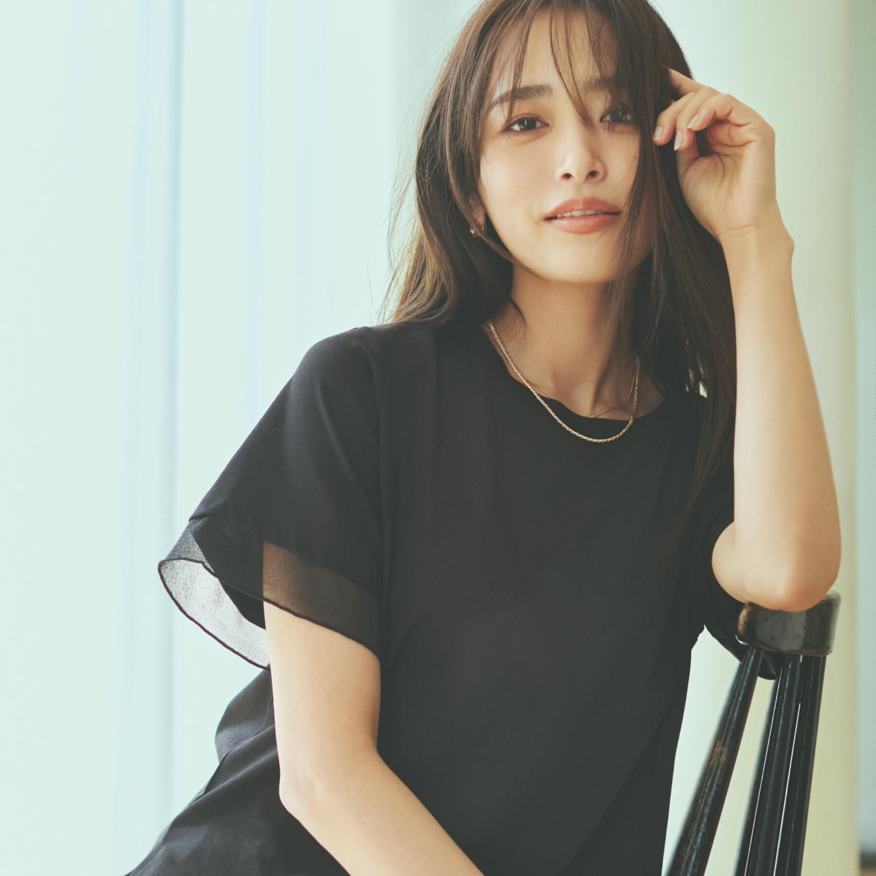 THE SHOP TK「袖シアーTシャツ【接触冷感/洗濯機OK】」|Tシャツ・カットソー|ブラック(019)