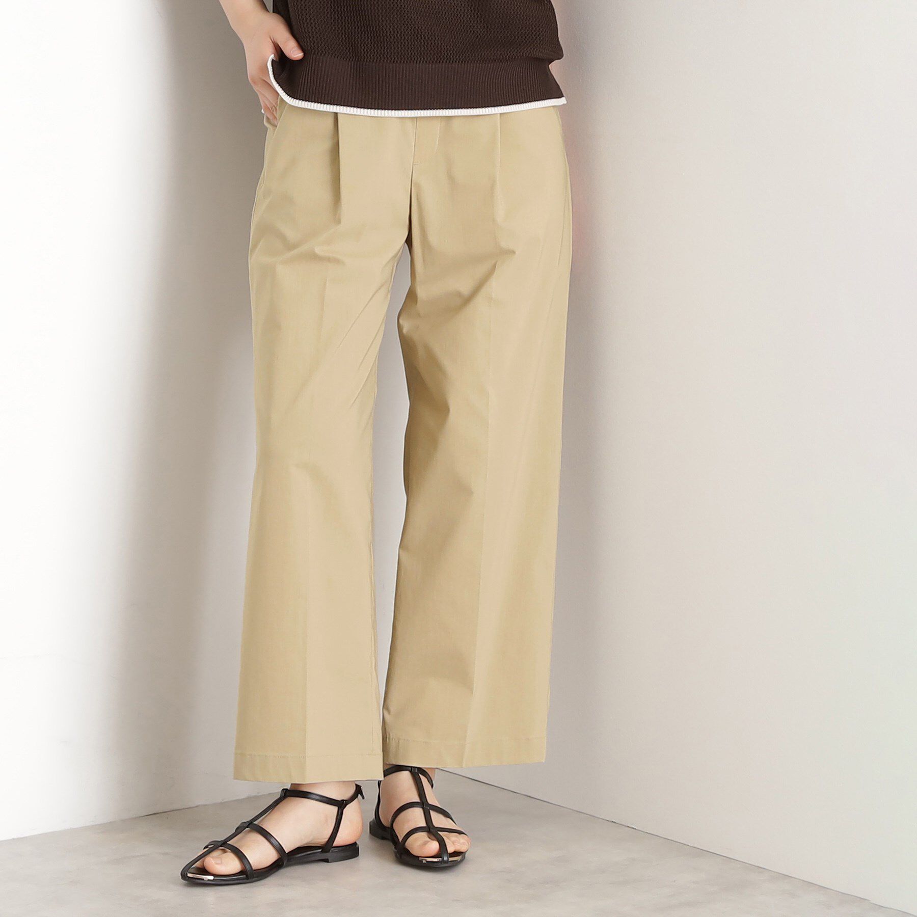 THE SHOP TK「【XS-XLサイズ/ラクに穿ける】ハイパーストレッチワイドパンツ/接触冷感/洗える」|その他|ベージュ(052)