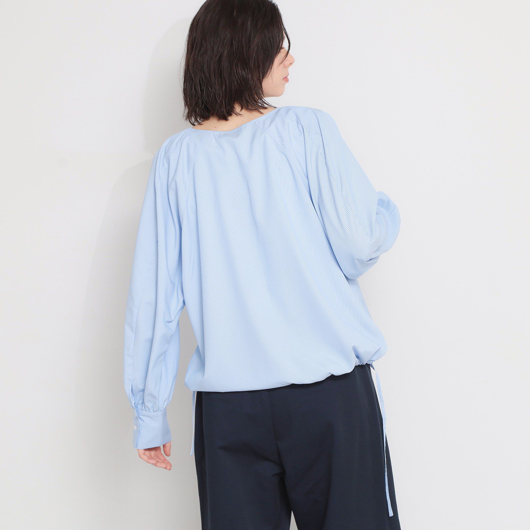 THE SHOP TK「キーネックストライプドロストシャツブラウス」|シャツ・ブラウス|