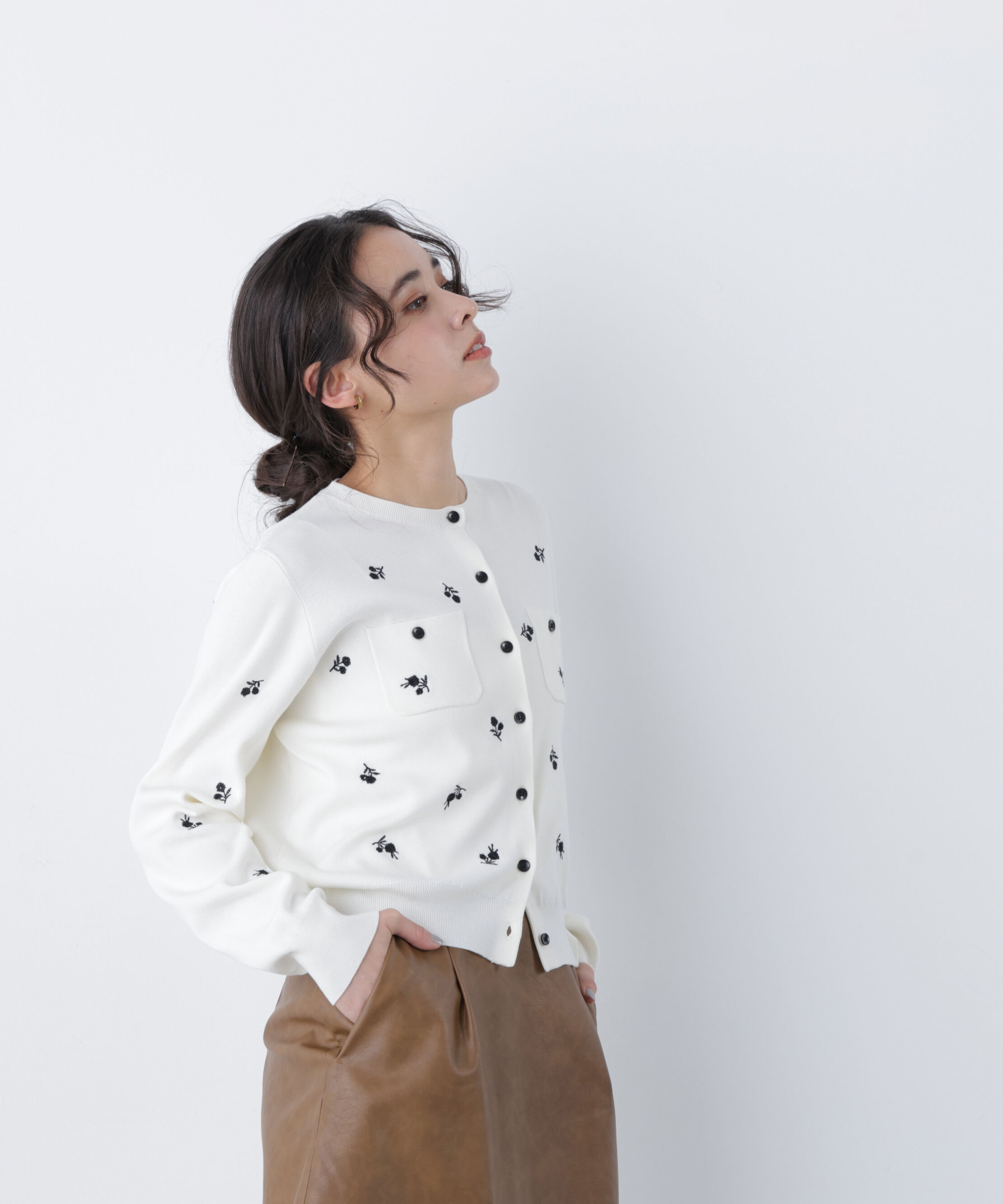  「〈N.〉フラワー刺繍ポケットカーデ」|ニット・セーター|