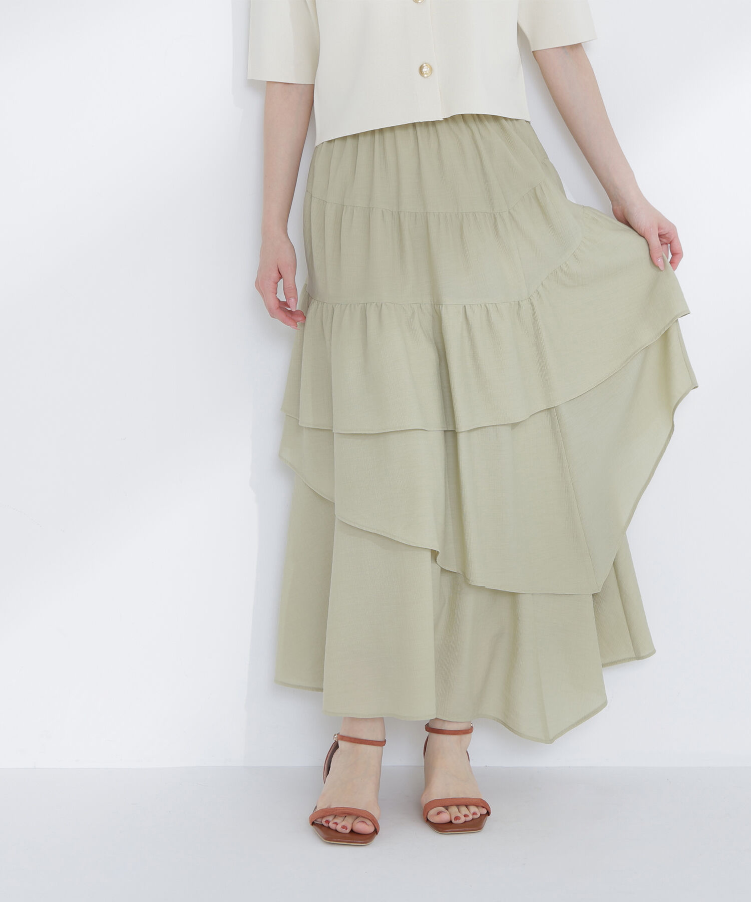  「アシンメトリーティアードスカート」|スカート|ライトグリー