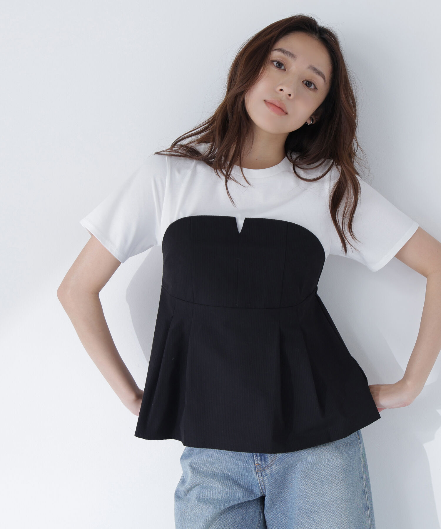  「ペプラムビスチェドッキングカットソー」|Tシャツ・カットソー|オフ&times;クロ2