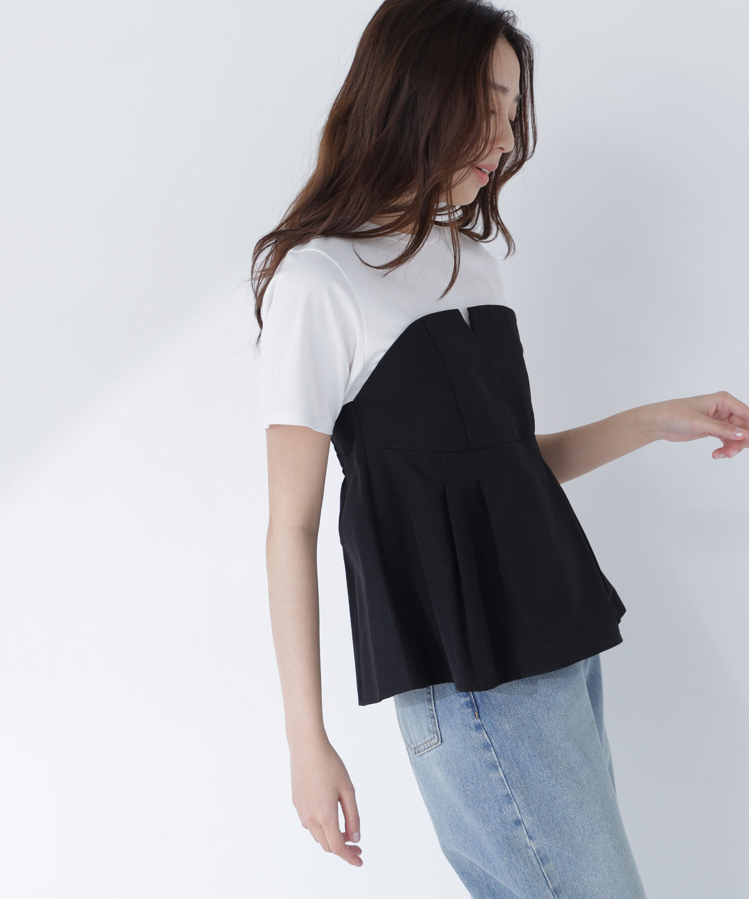  「ペプラムビスチェドッキングカットソー」|Tシャツ・カットソー|