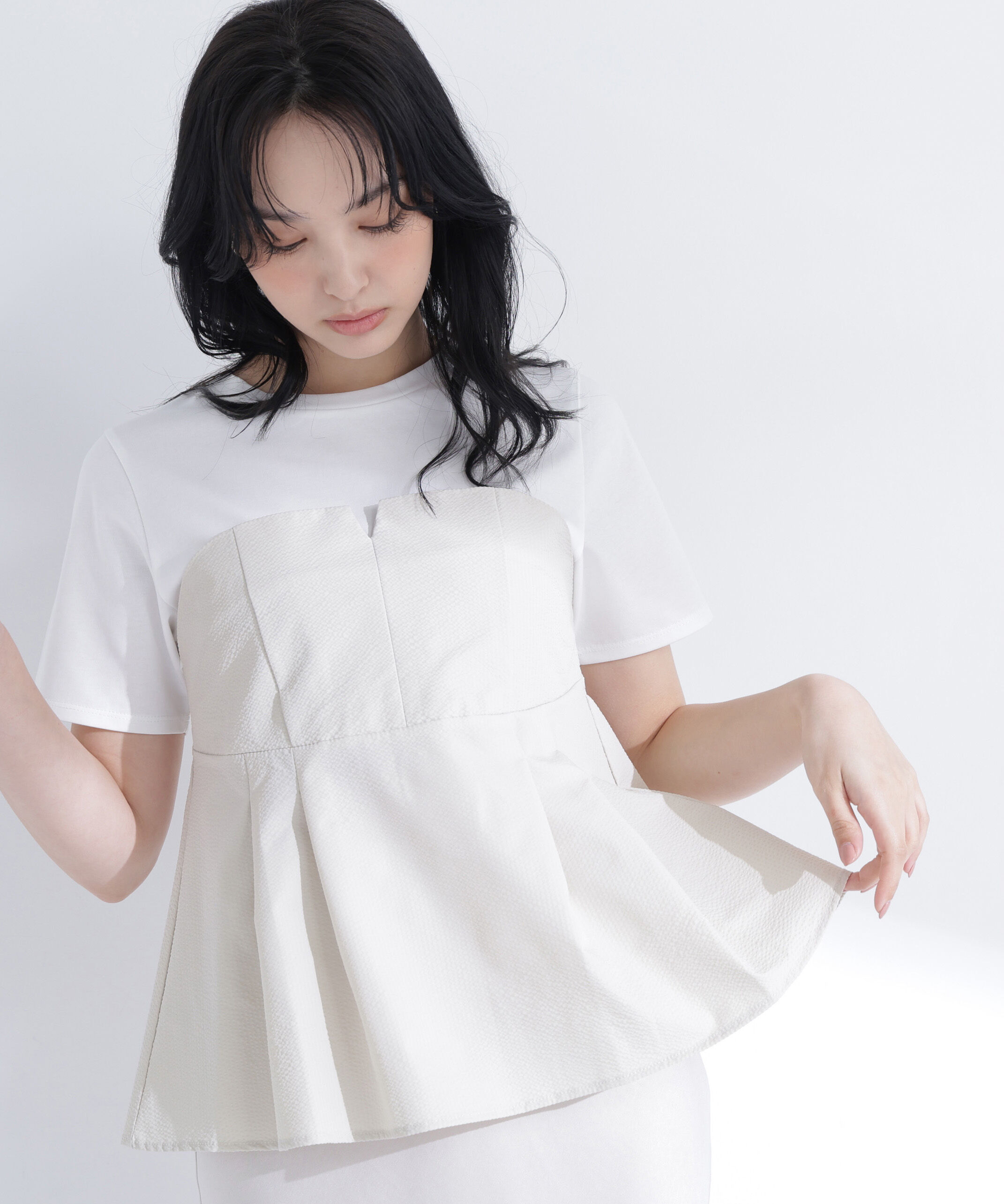  「ペプラムビスチェドッキングカットソー」|Tシャツ・カットソー|