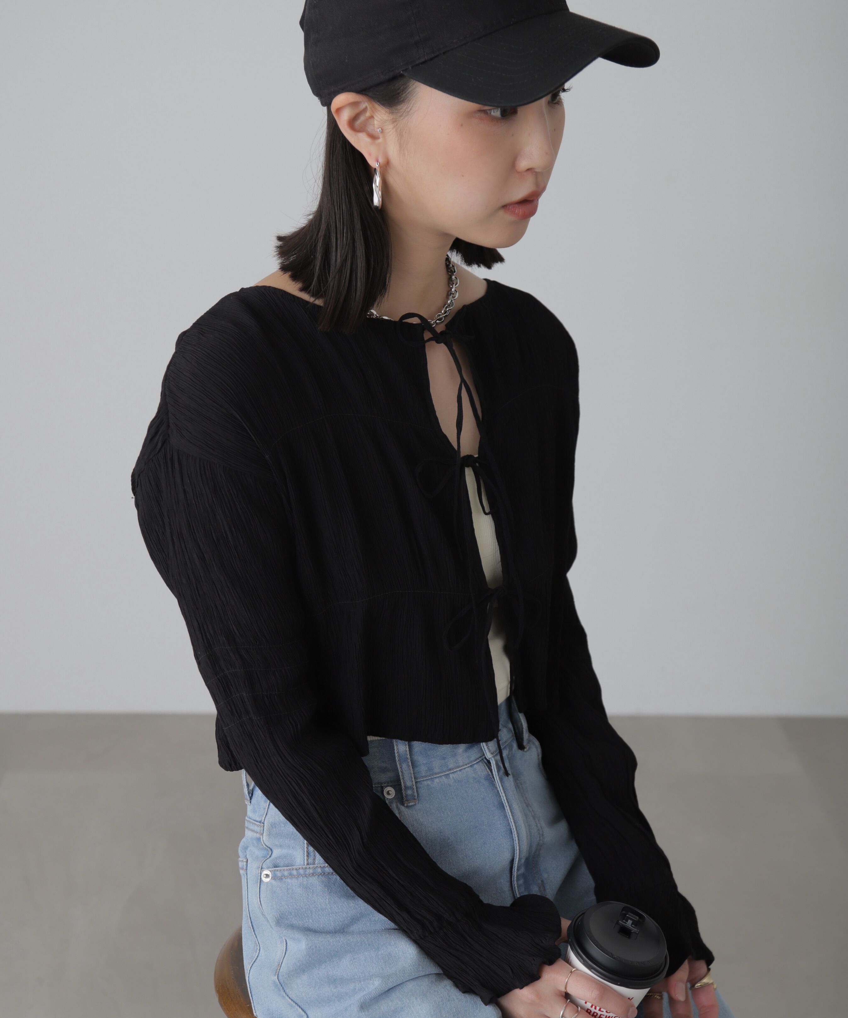  「シアーギャザー前開き短丈ブラウス」|シャツ・ブラウス|