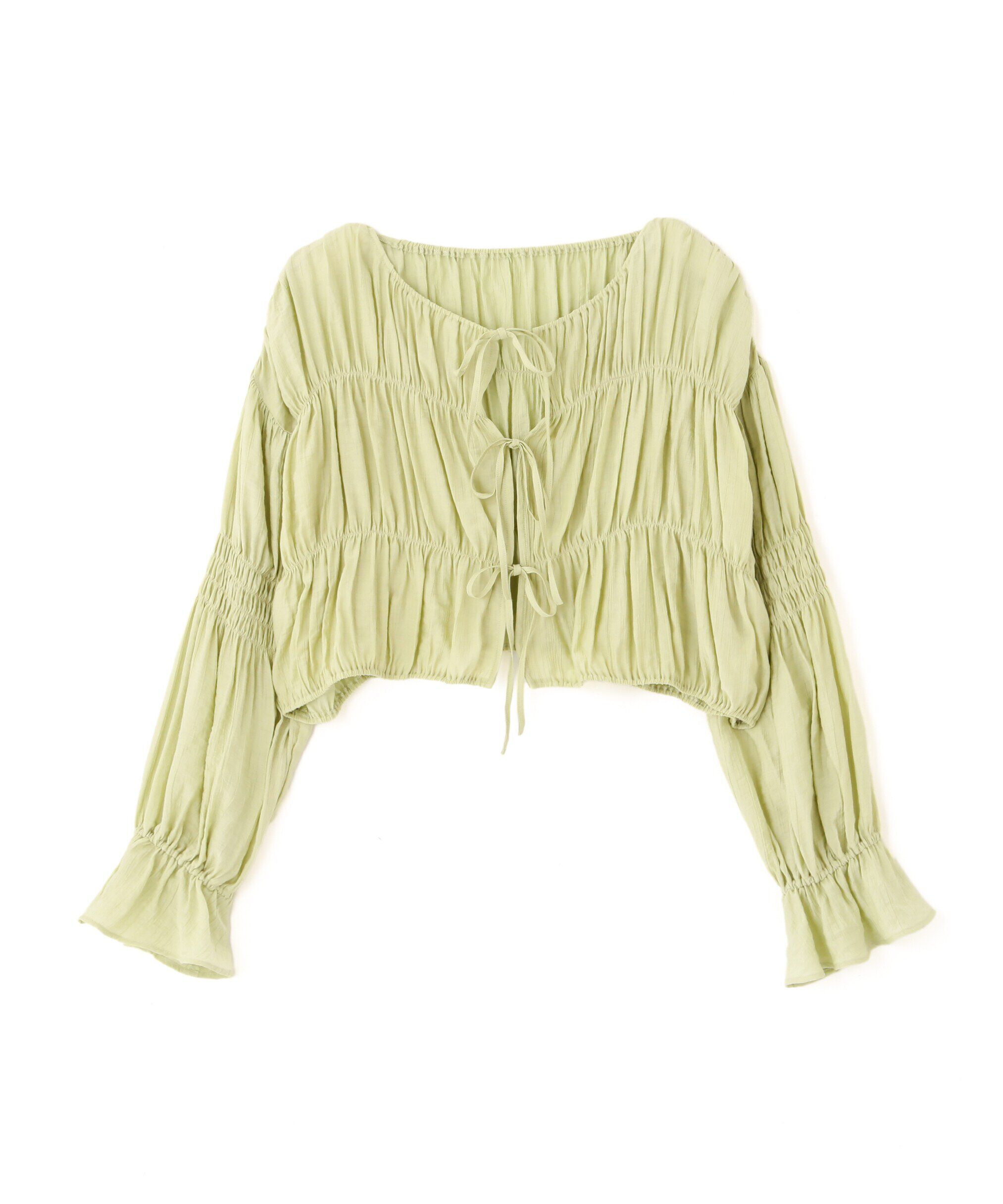  「シアーギャザー前開き短丈ブラウス」|シャツ・ブラウス|