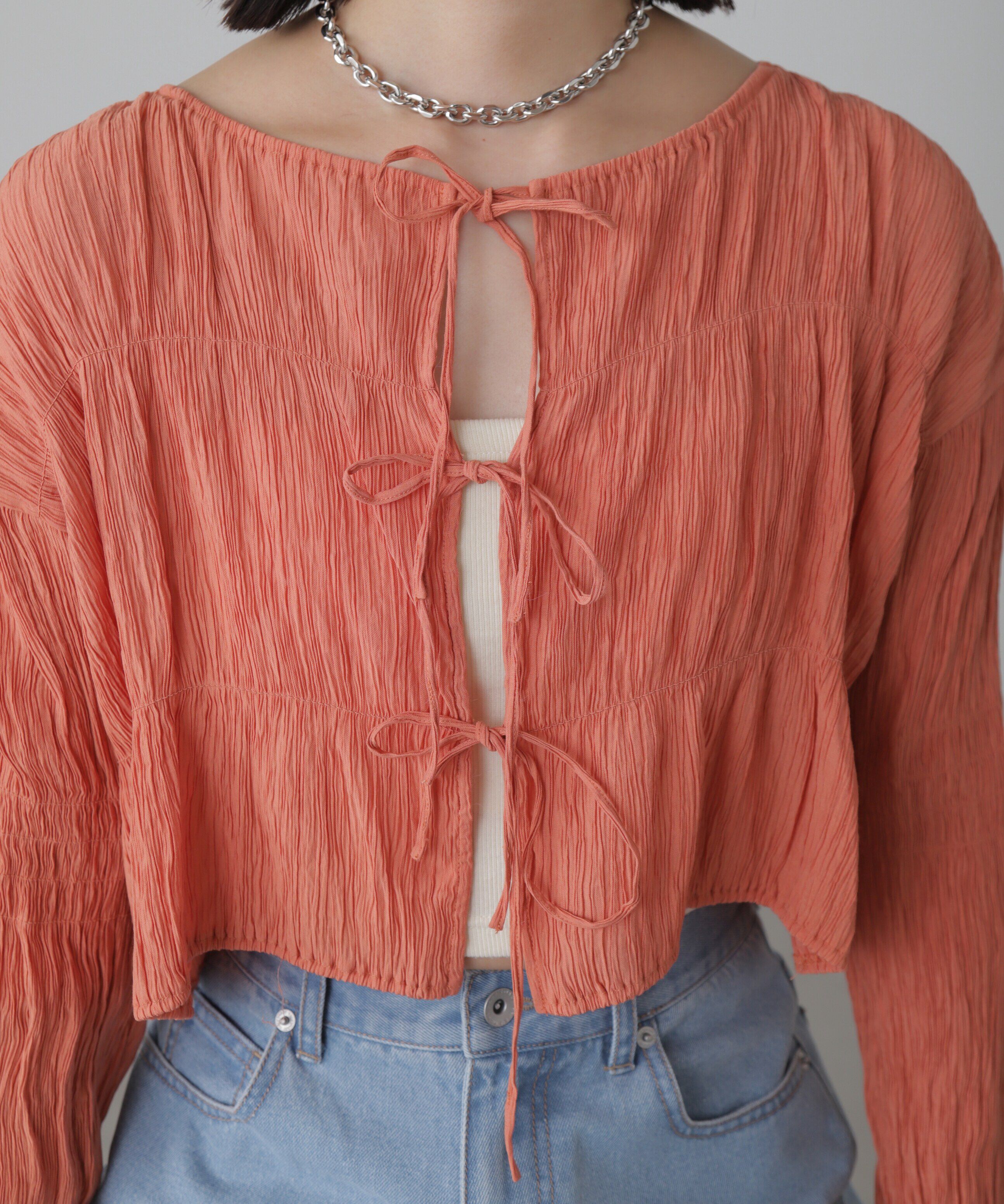  「シアーギャザー前開き短丈ブラウス」|シャツ・ブラウス|