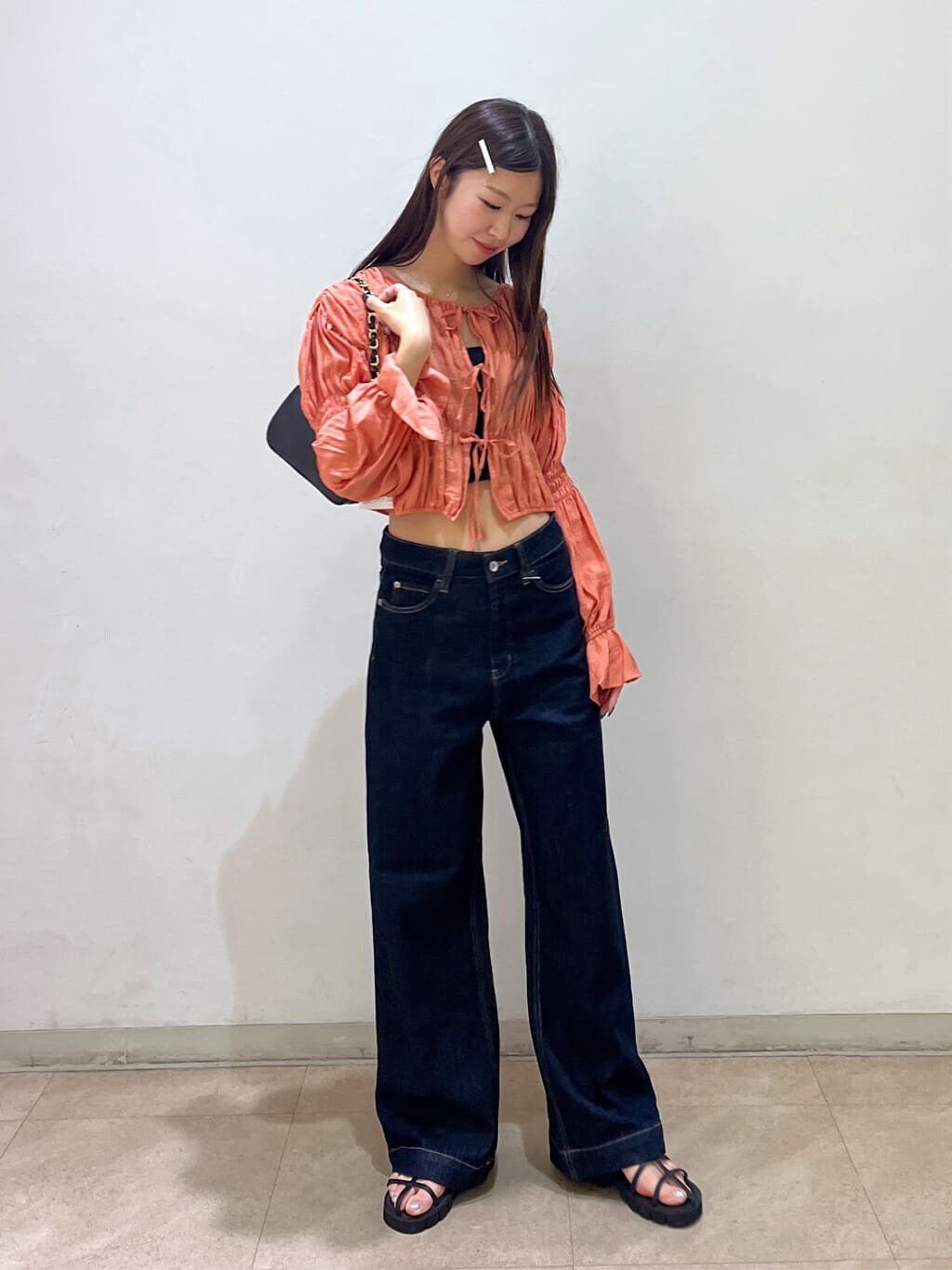  「シアーギャザー前開き短丈ブラウス」|シャツ・ブラウス|