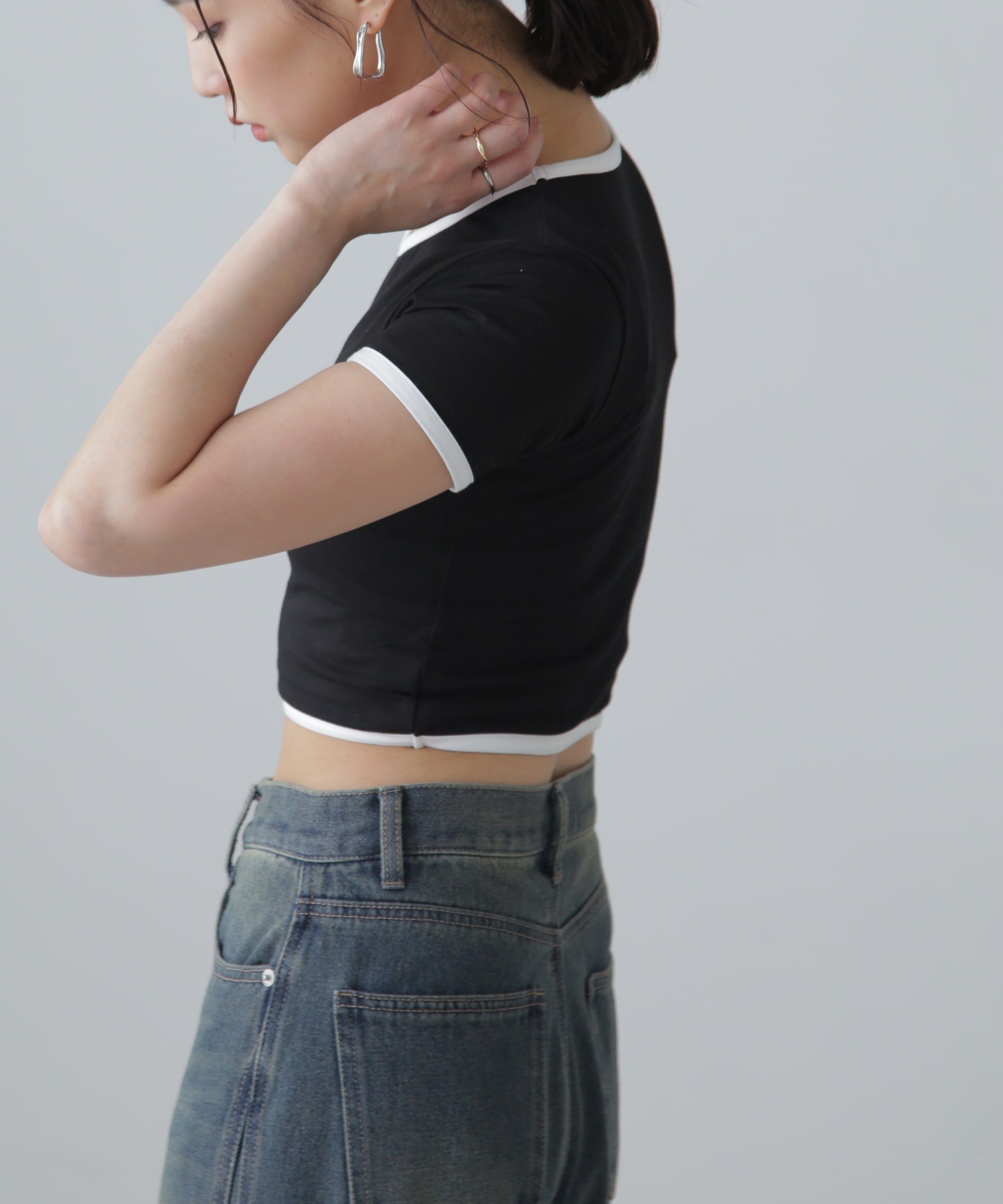  「ショート丈リンガーTシャツ」|Tシャツ・カットソー|