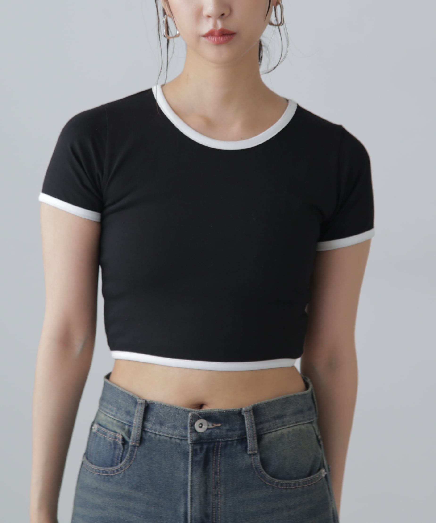  「ショート丈リンガーTシャツ」|Tシャツ・カットソー|