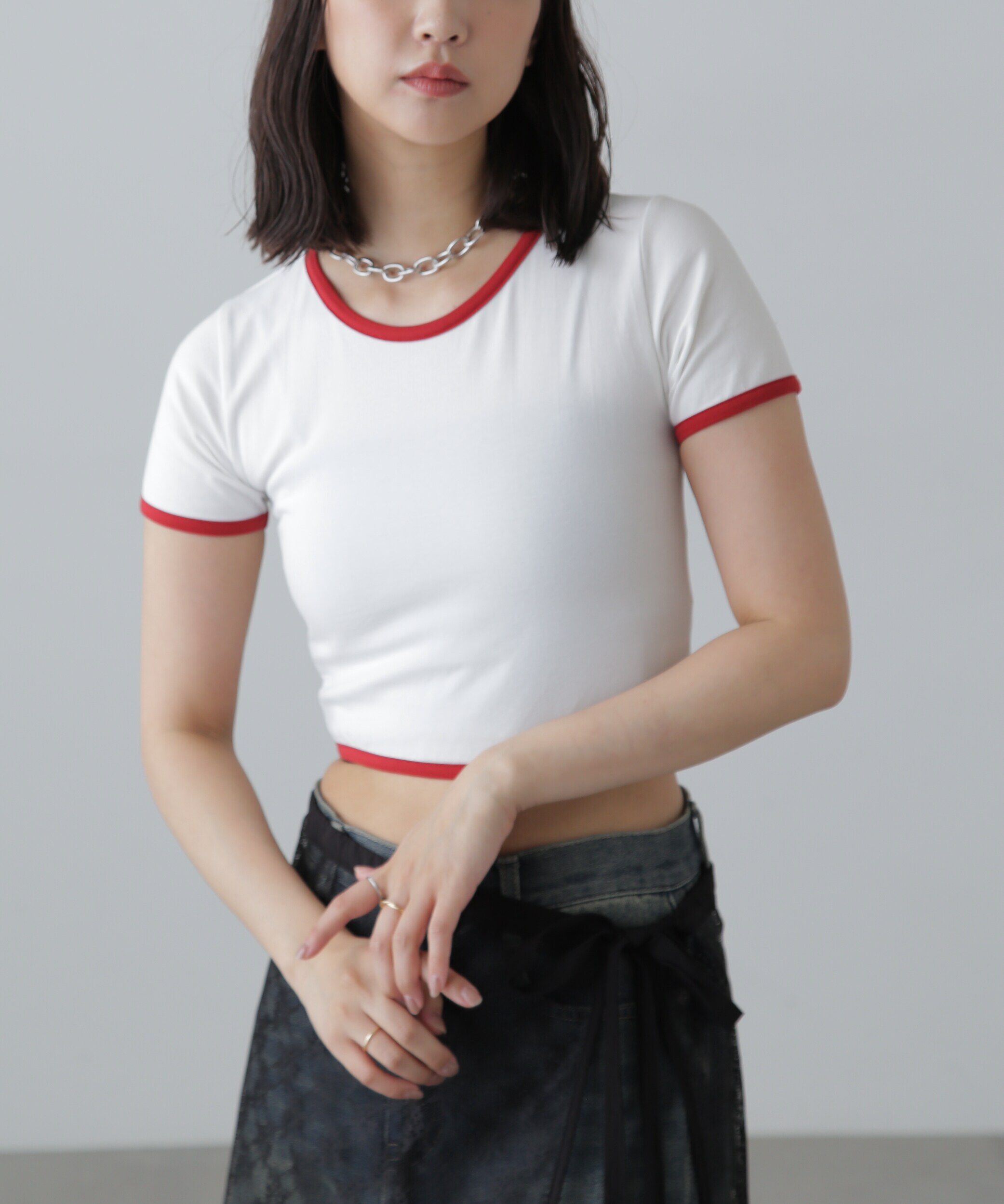  「ショート丈リンガーTシャツ」|Tシャツ・カットソー|オフ
