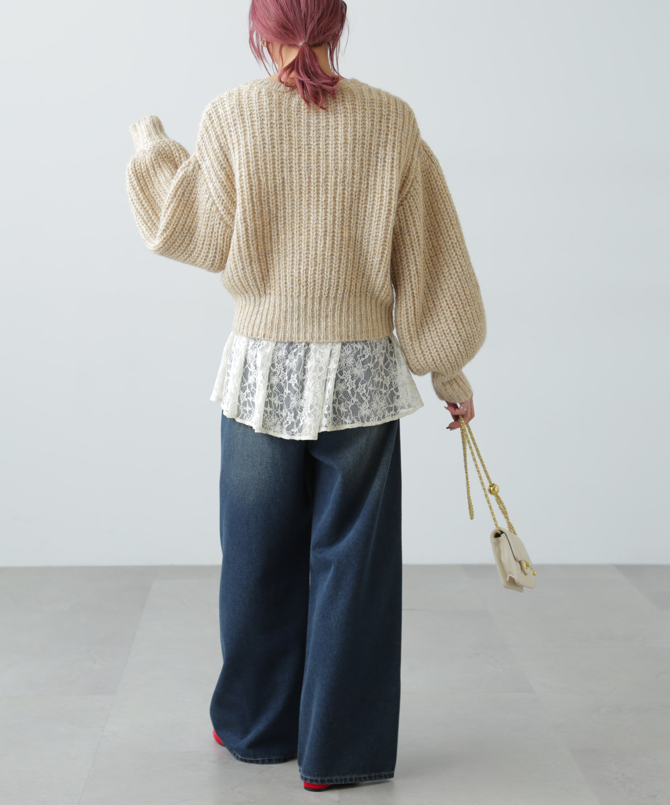  「袖ボリューム畦ラメニット」|ニット・セーター|