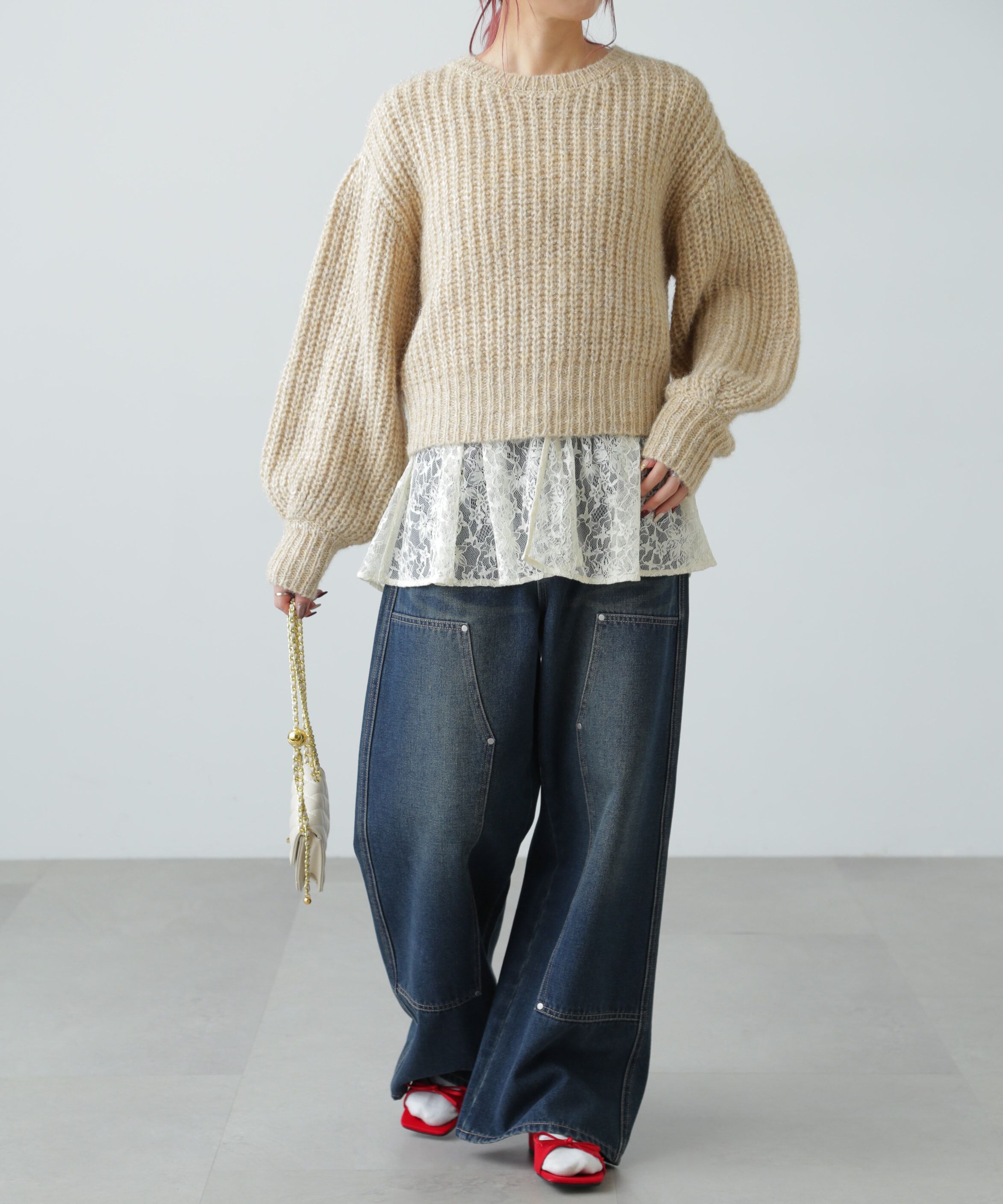  「袖ボリューム畦ラメニット」|ニット・セーター|