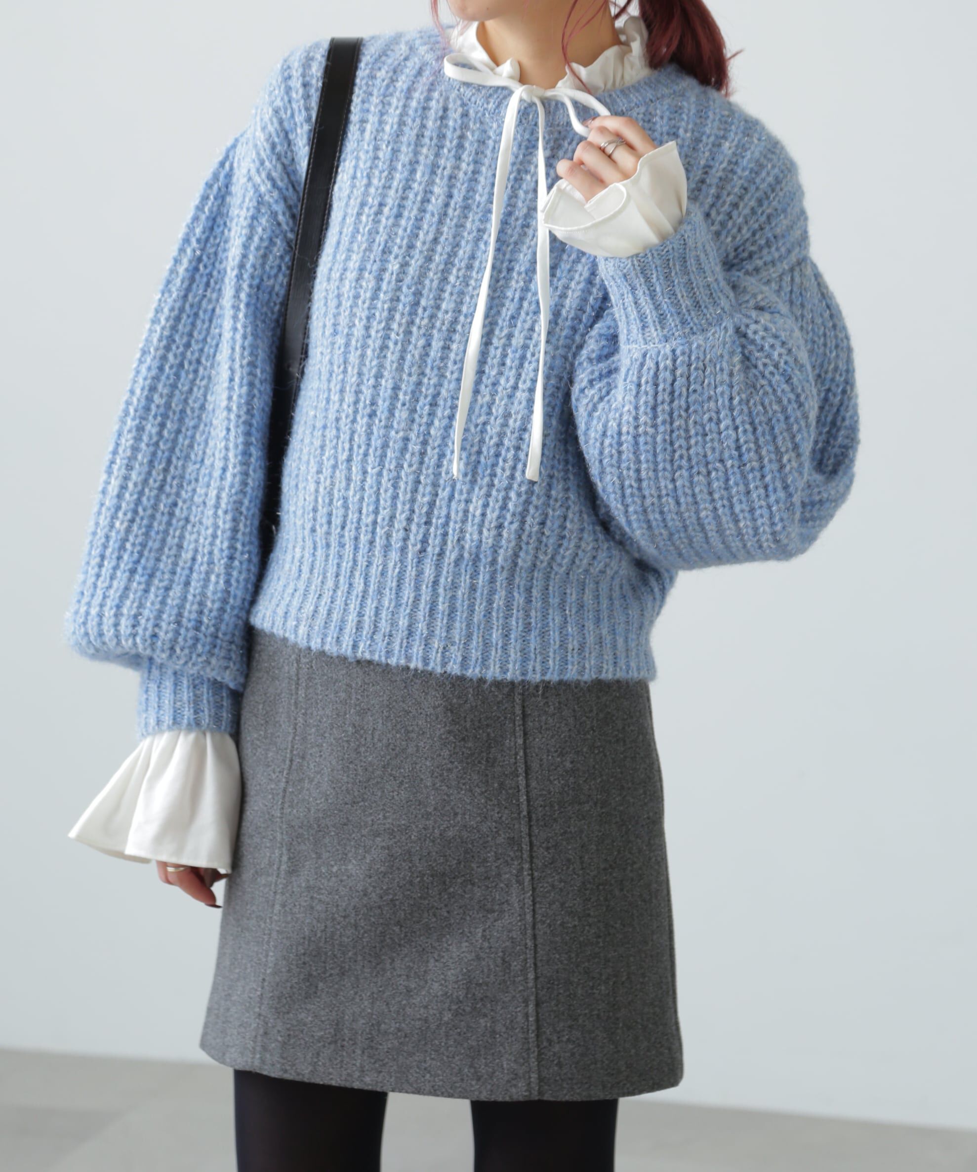  「袖ボリューム畦ラメニット」|ニット・セーター|