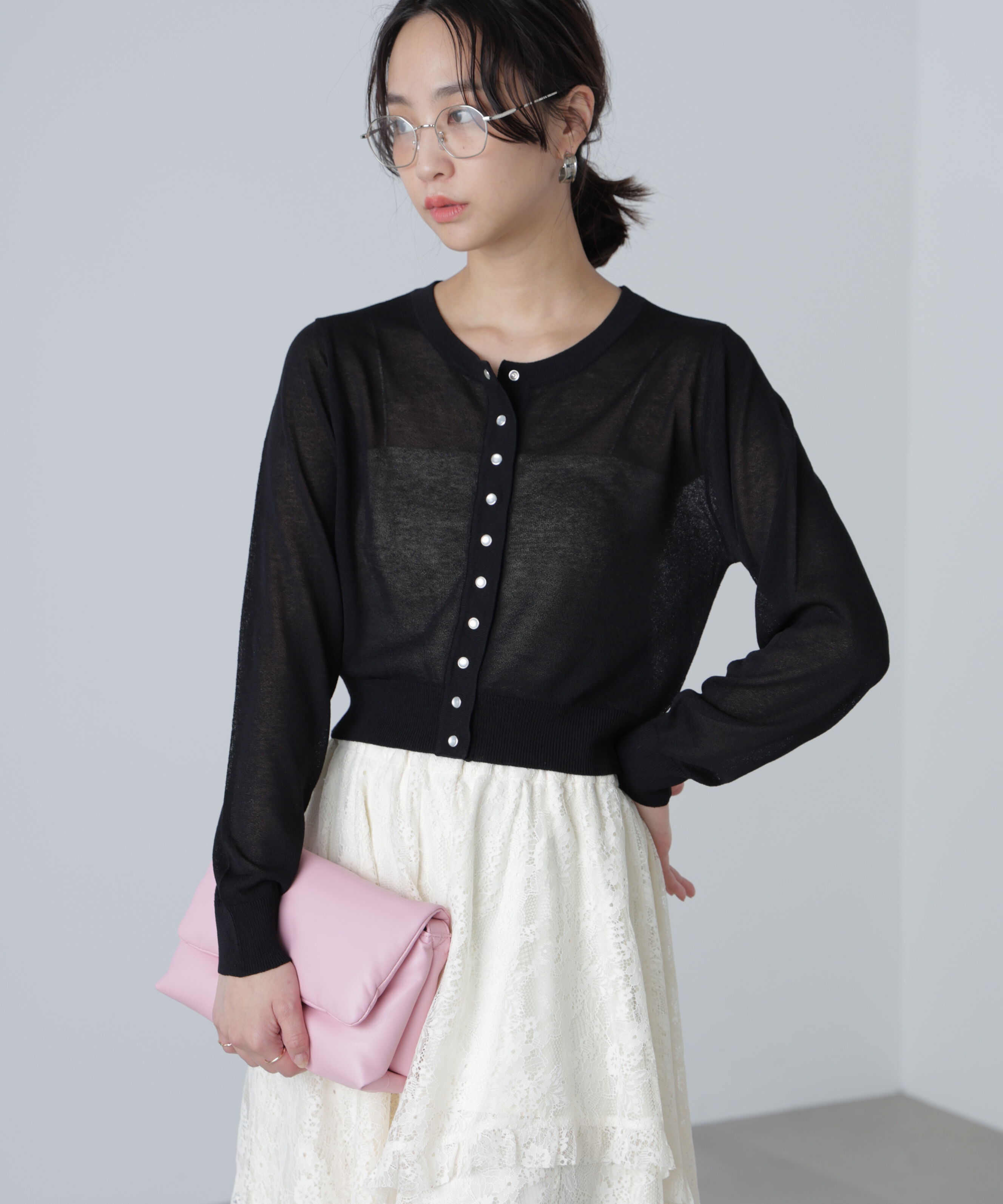  「ドットボタンクルーネックカーディガン」|ニット・セーター|