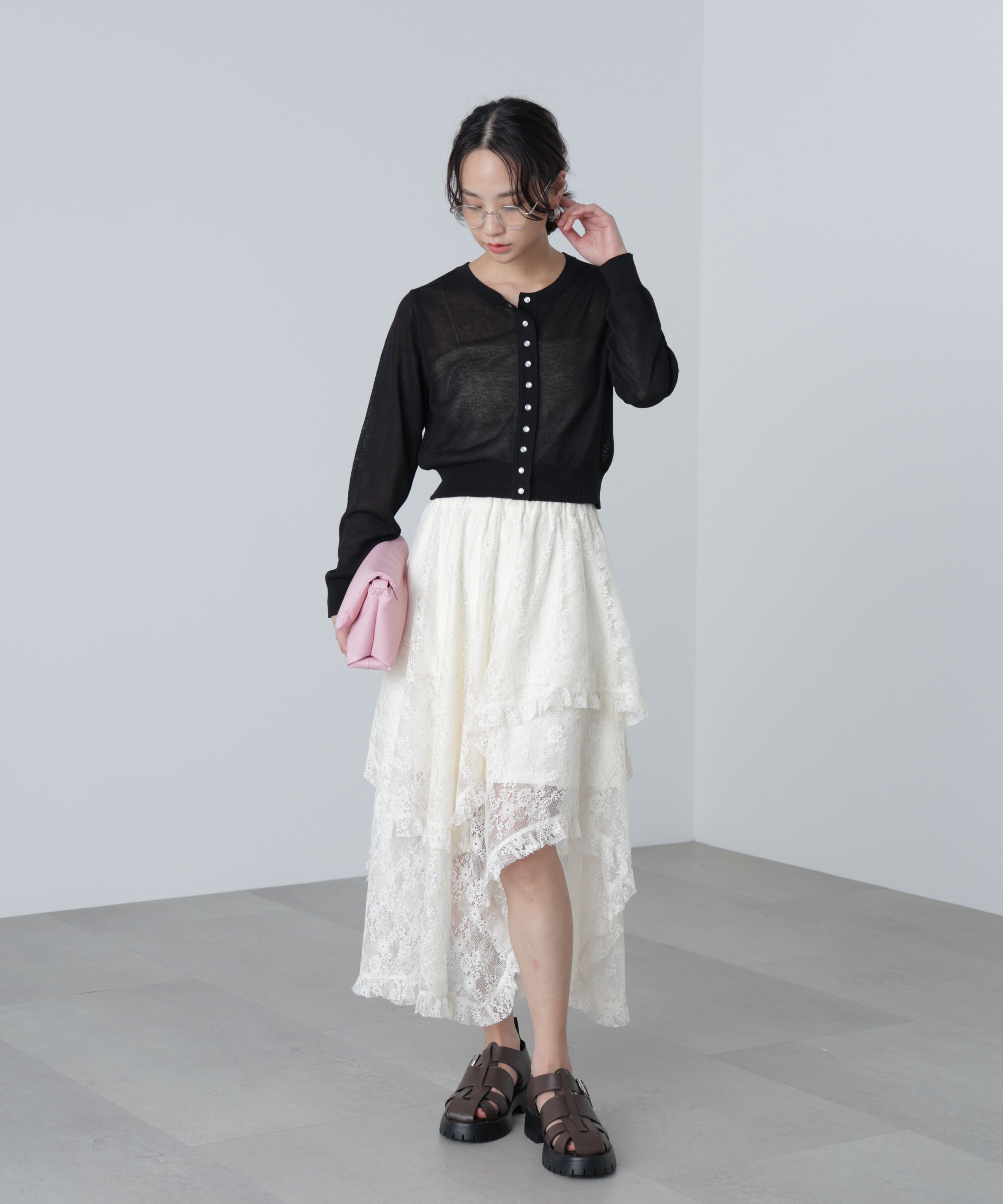  「ドットボタンクルーネックカーディガン」|ニット・セーター|