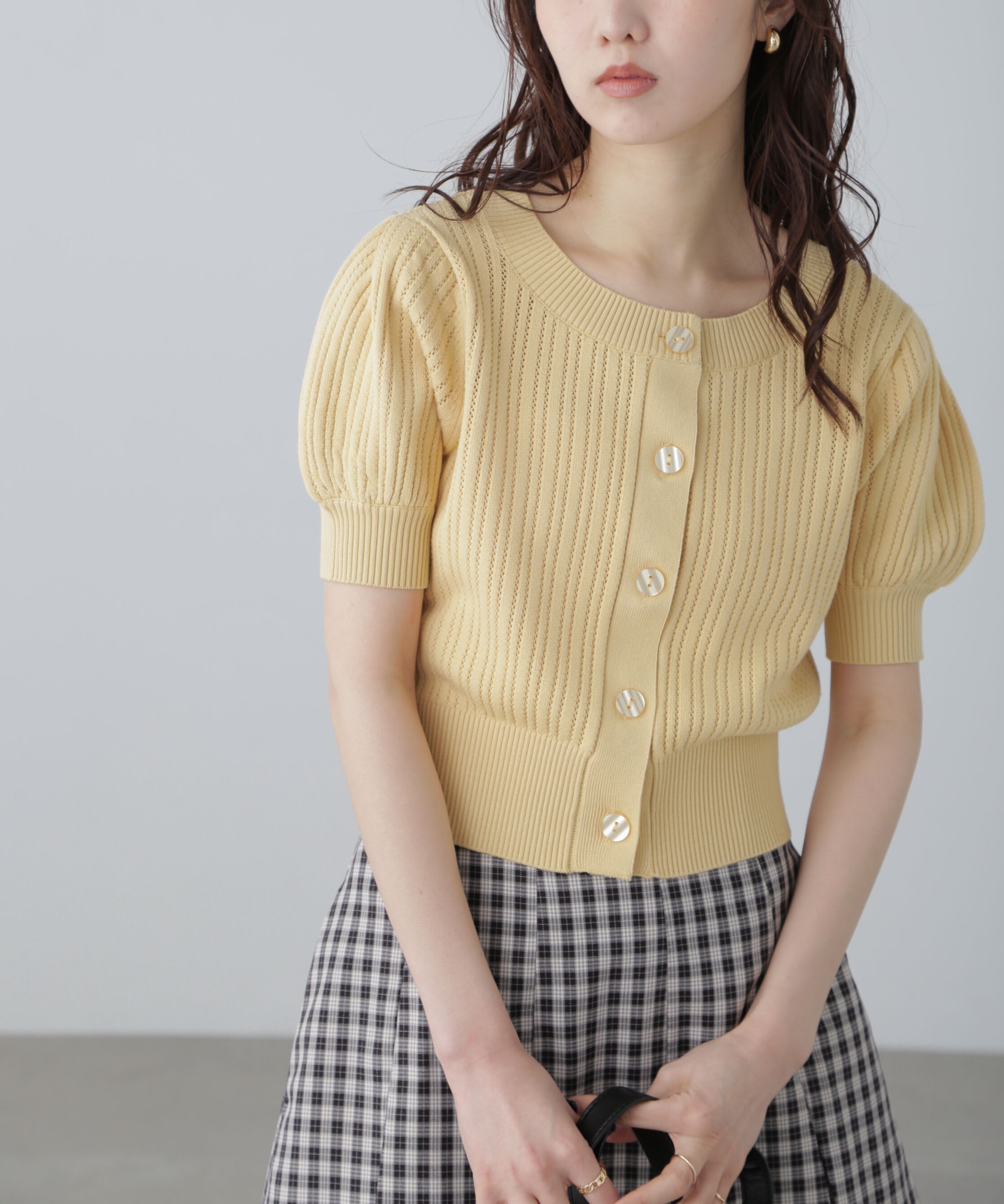  「透かし編み前後2wayカーディガン」|ニット・セーター|イエロー