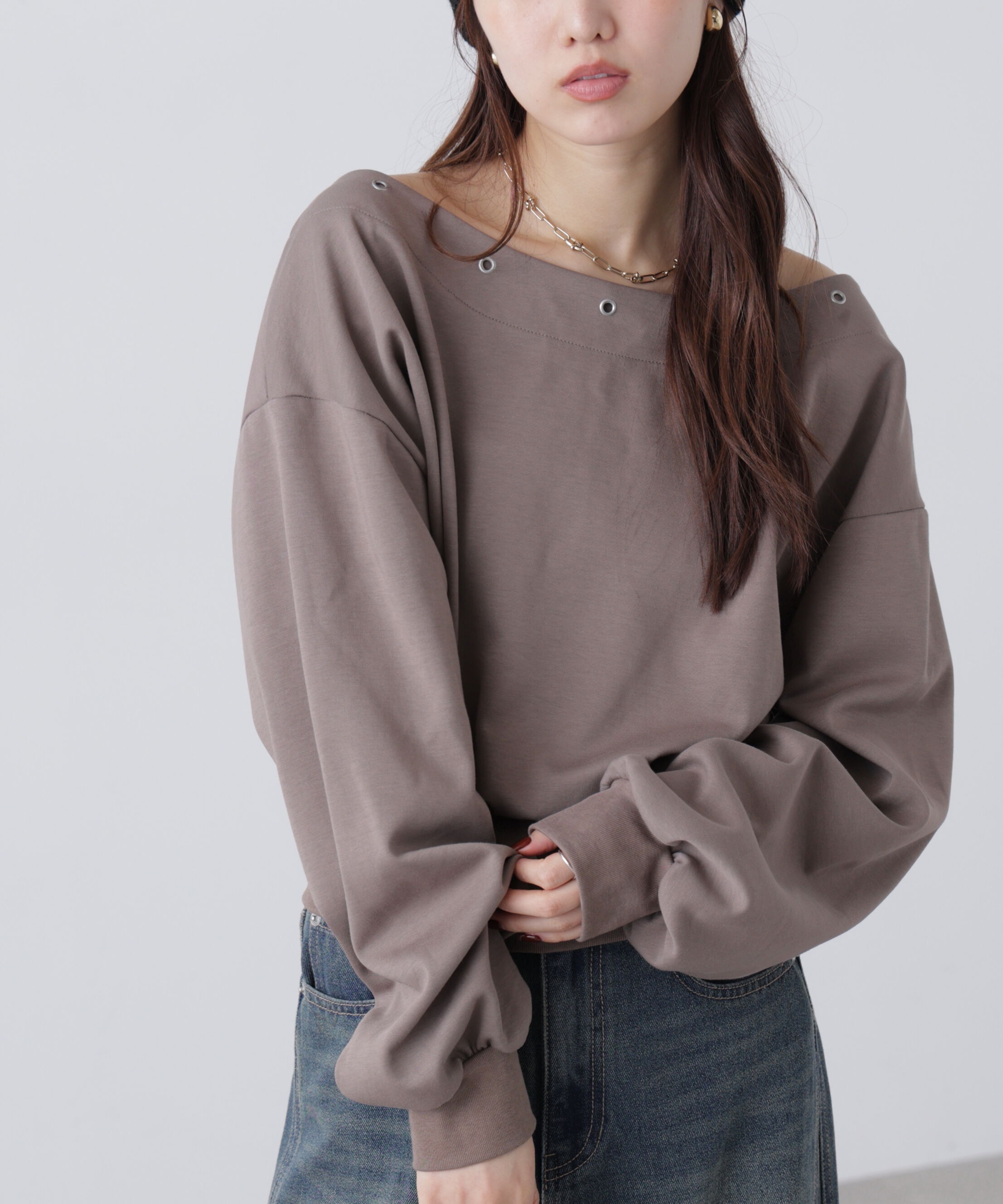  「ハトメオフショルスウェット」|Tシャツ・カットソー|