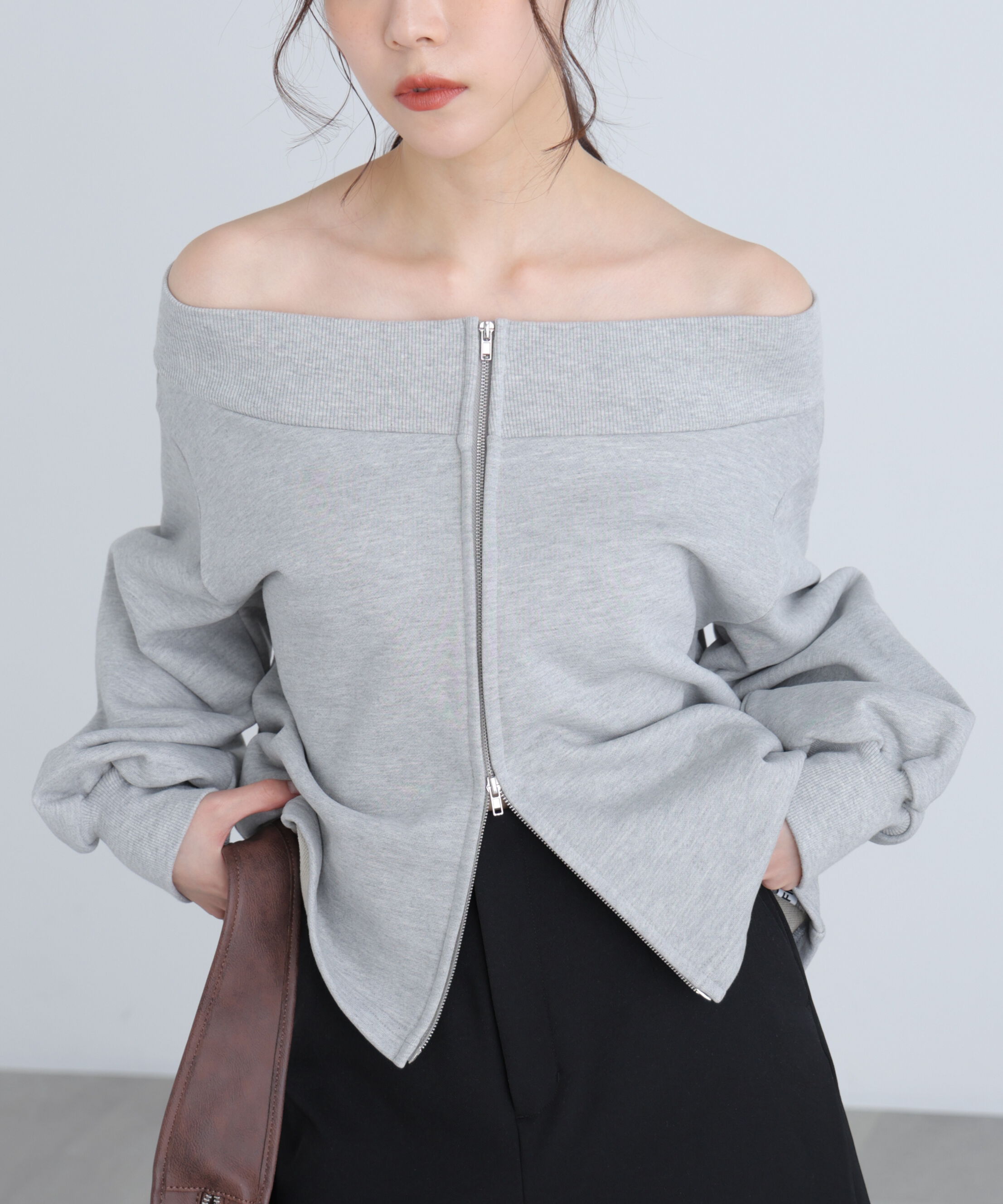  「袖バルーンオフショルZIPカットソー」|Tシャツ・カットソー|