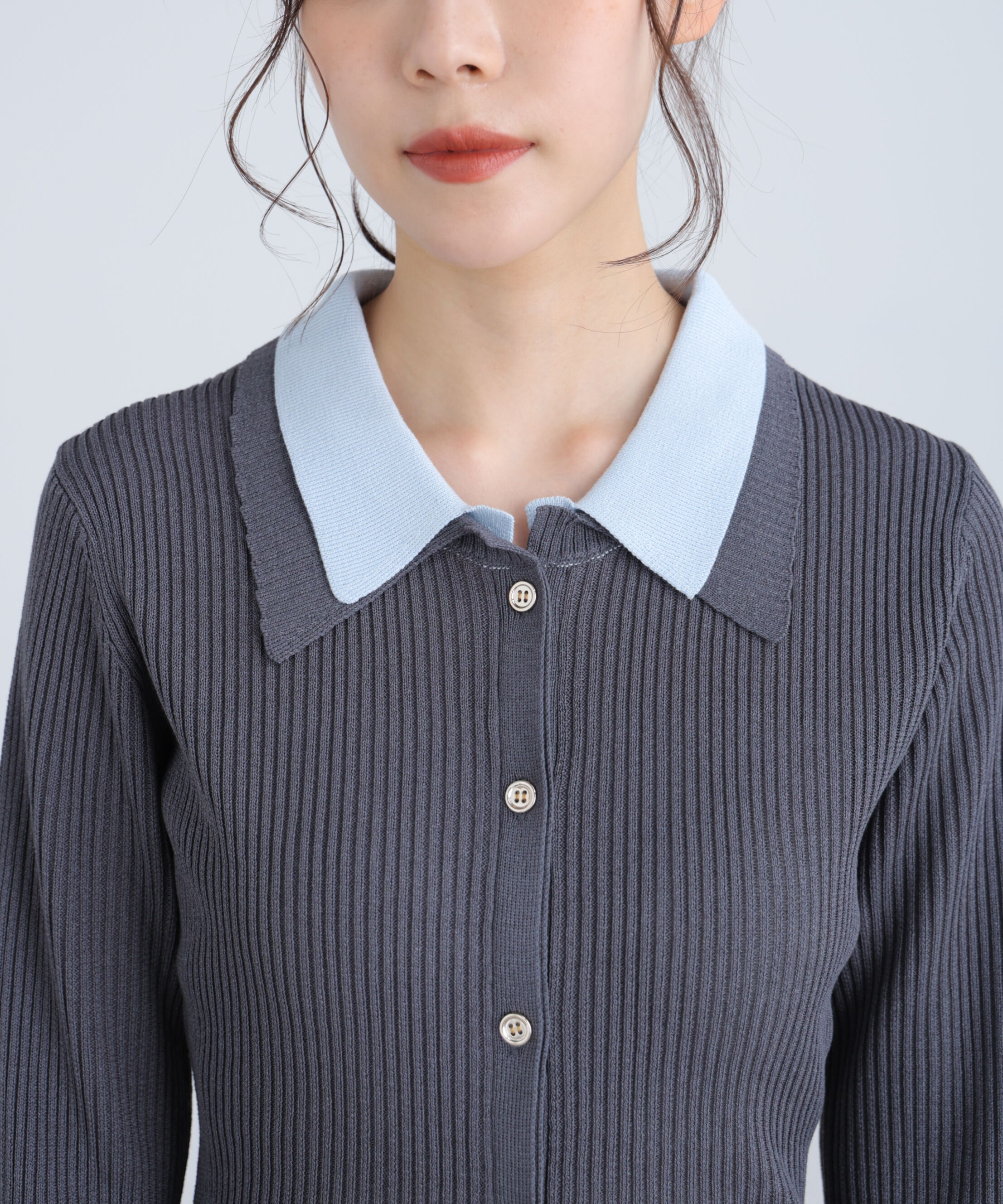  「レイヤー襟ポロリブニット〈MFM〉」|ニット・セーター|