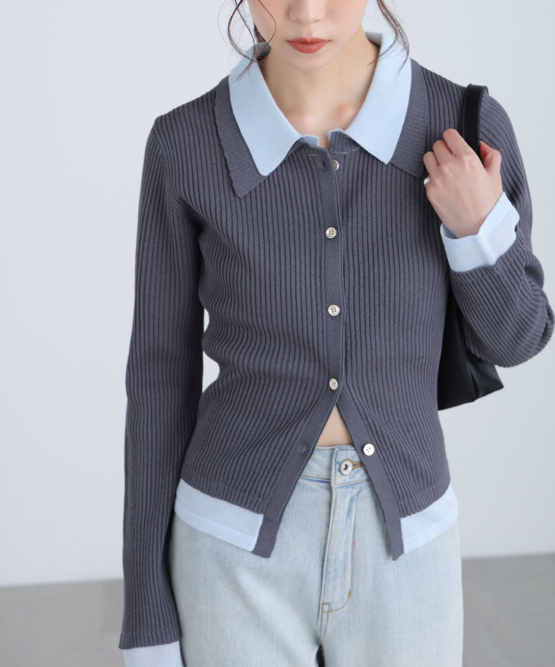  「レイヤー襟ポロリブニット〈MFM〉」|ニット・セーター|