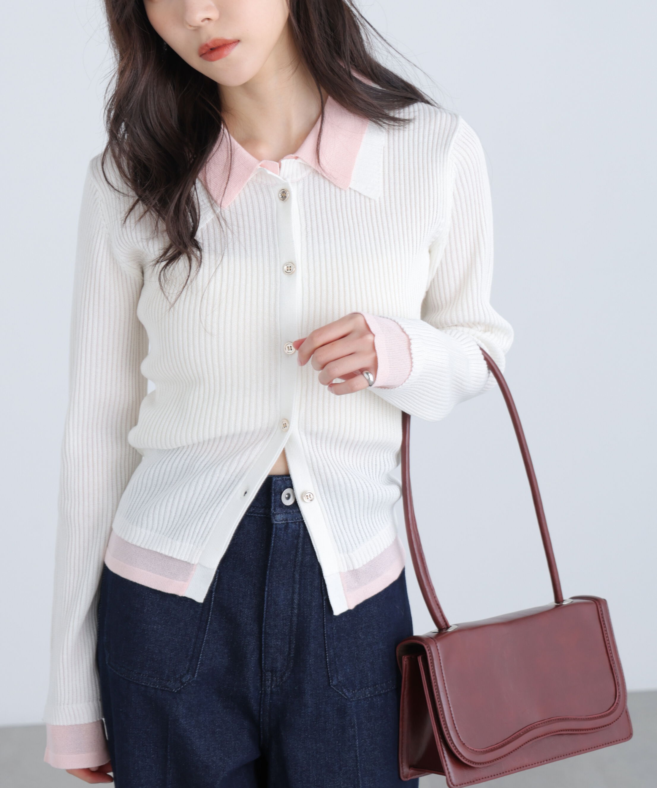  「レイヤー襟ポロリブニット〈MFM〉」|ニット・セーター|