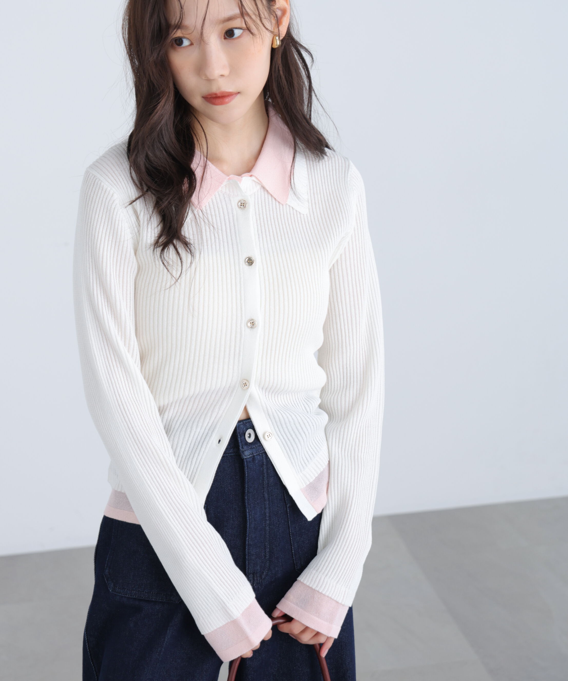  「レイヤー襟ポロリブニット〈MFM〉」|ニット・セーター|