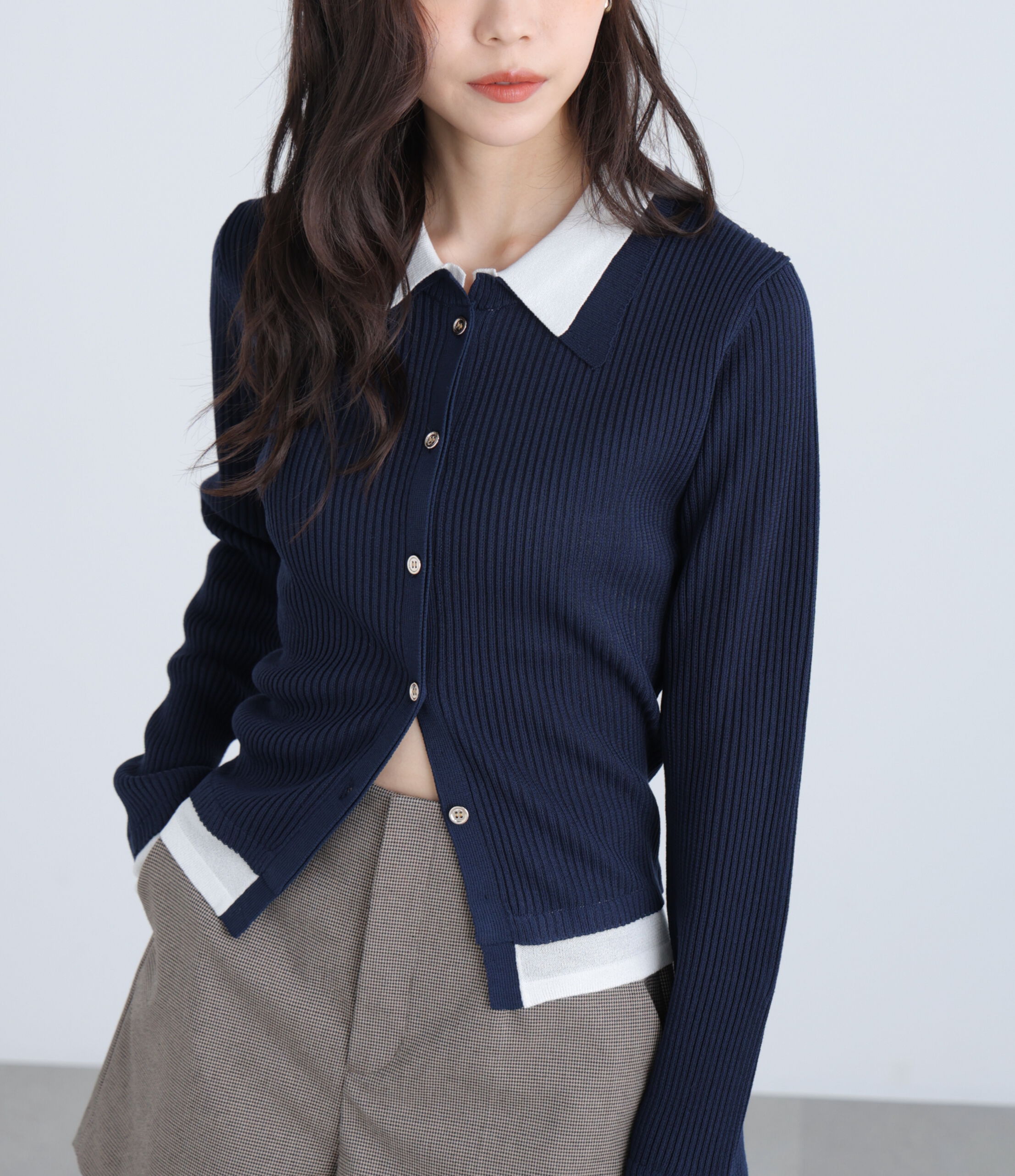  「レイヤー襟ポロリブニット〈MFM〉」|ニット・セーター|