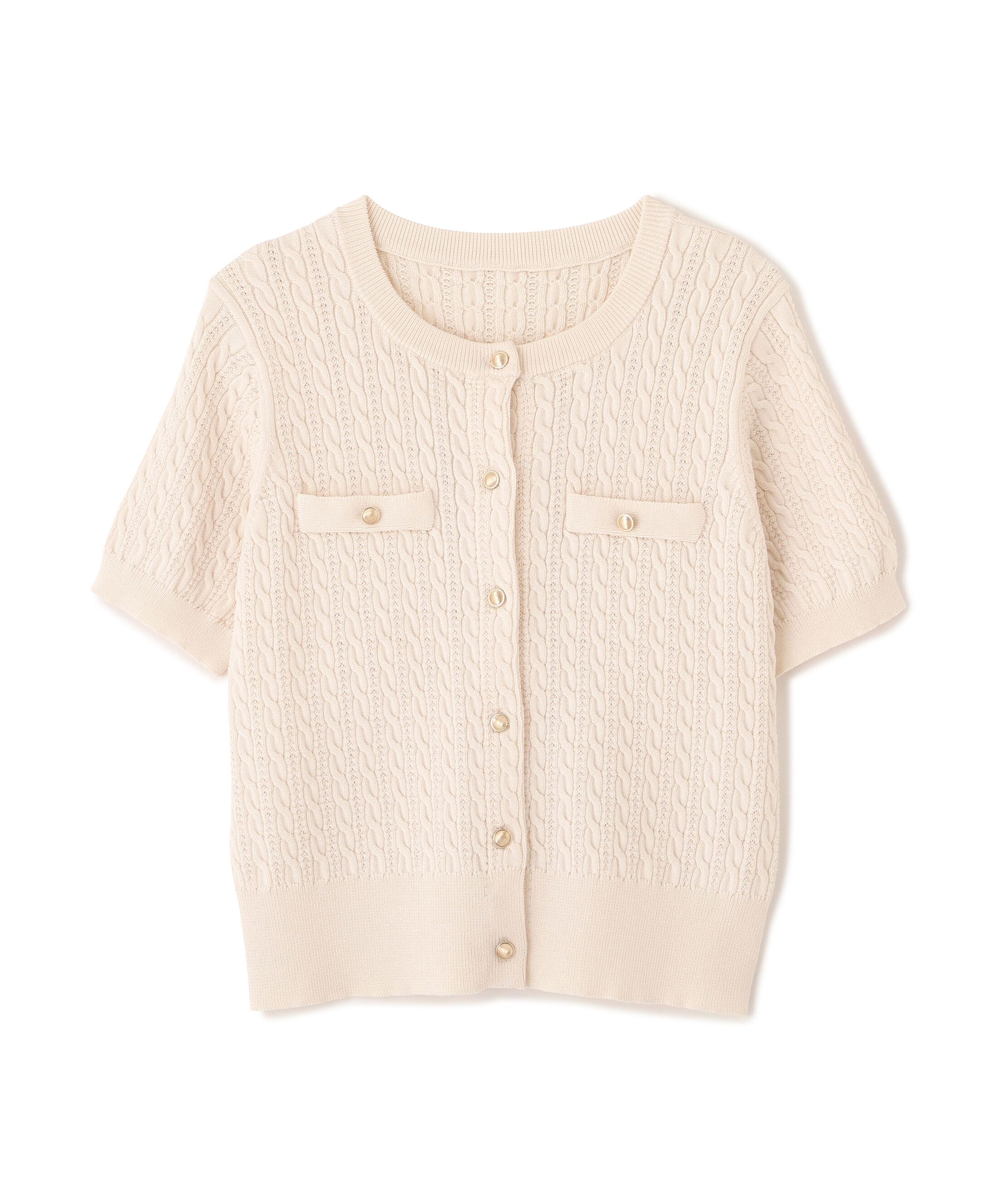  「ケーブル金ボタン半袖ニットカーディガン」|ニット・セーター|