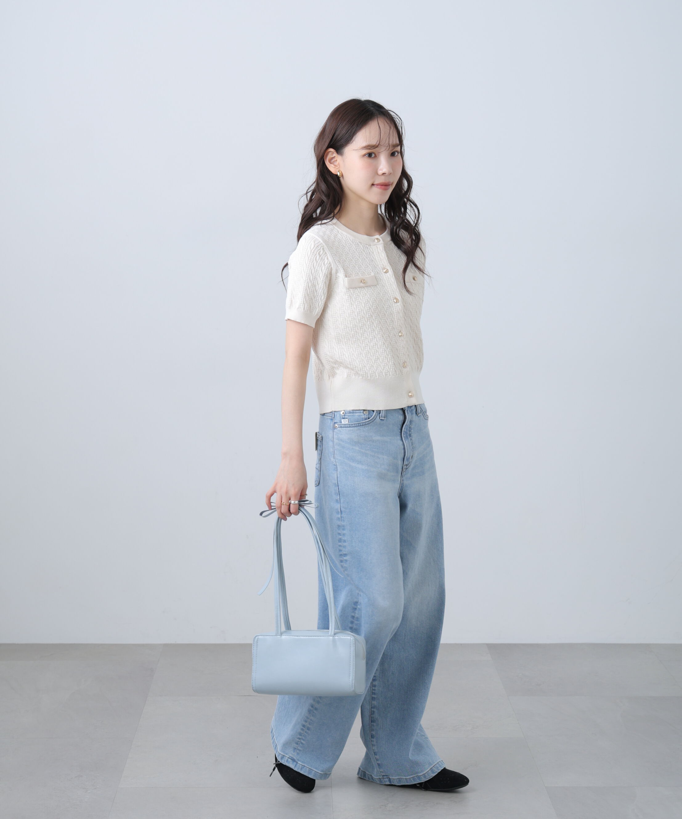  「ケーブル金ボタン半袖ニットカーディガン」|ニット・セーター|