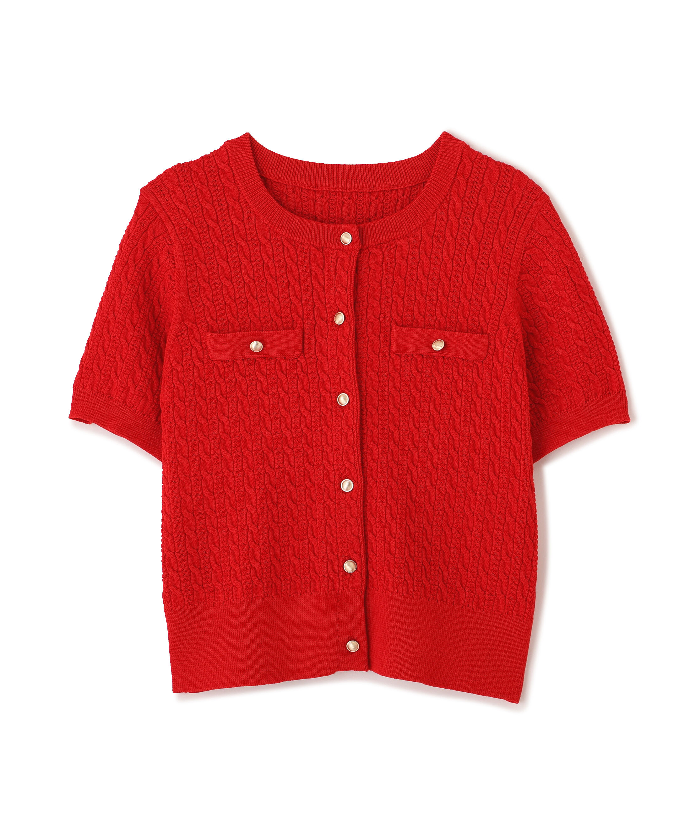  「ケーブル金ボタン半袖ニットカーディガン」|ニット・セーター|