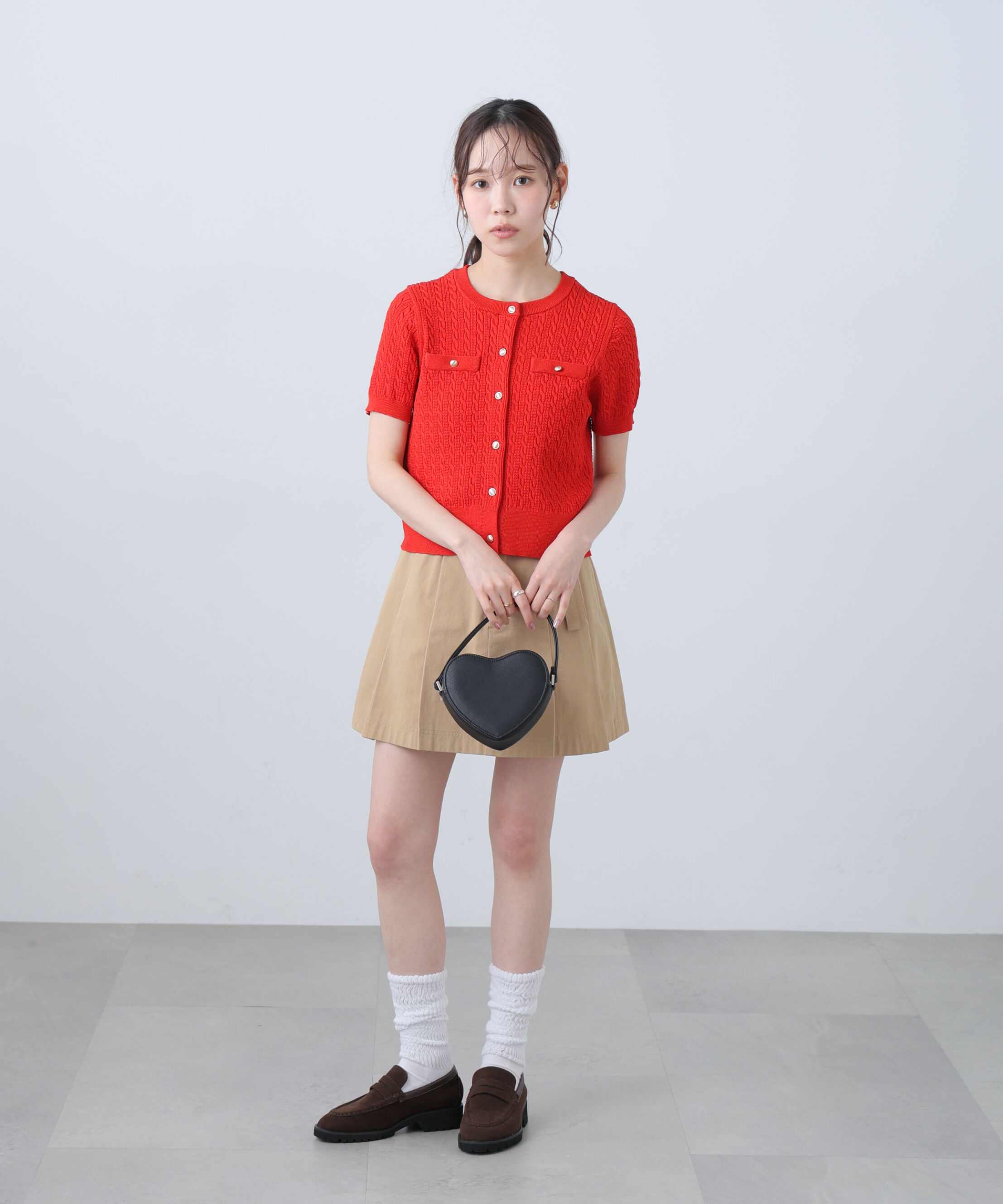  「ケーブル金ボタン半袖ニットカーディガン」|ニット・セーター|