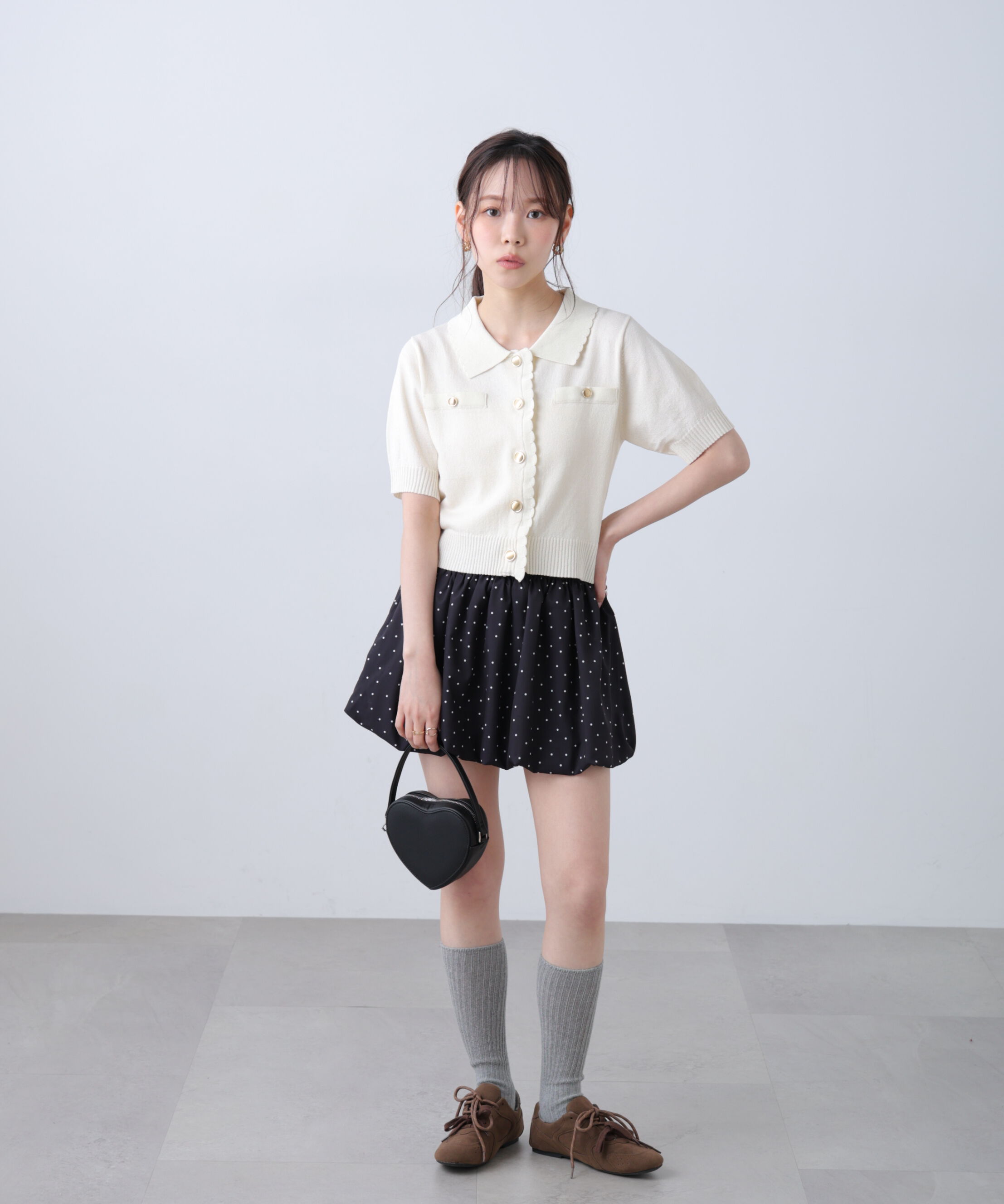  「衿付きミニブークレ半袖カーディガン」|ニット・セーター|