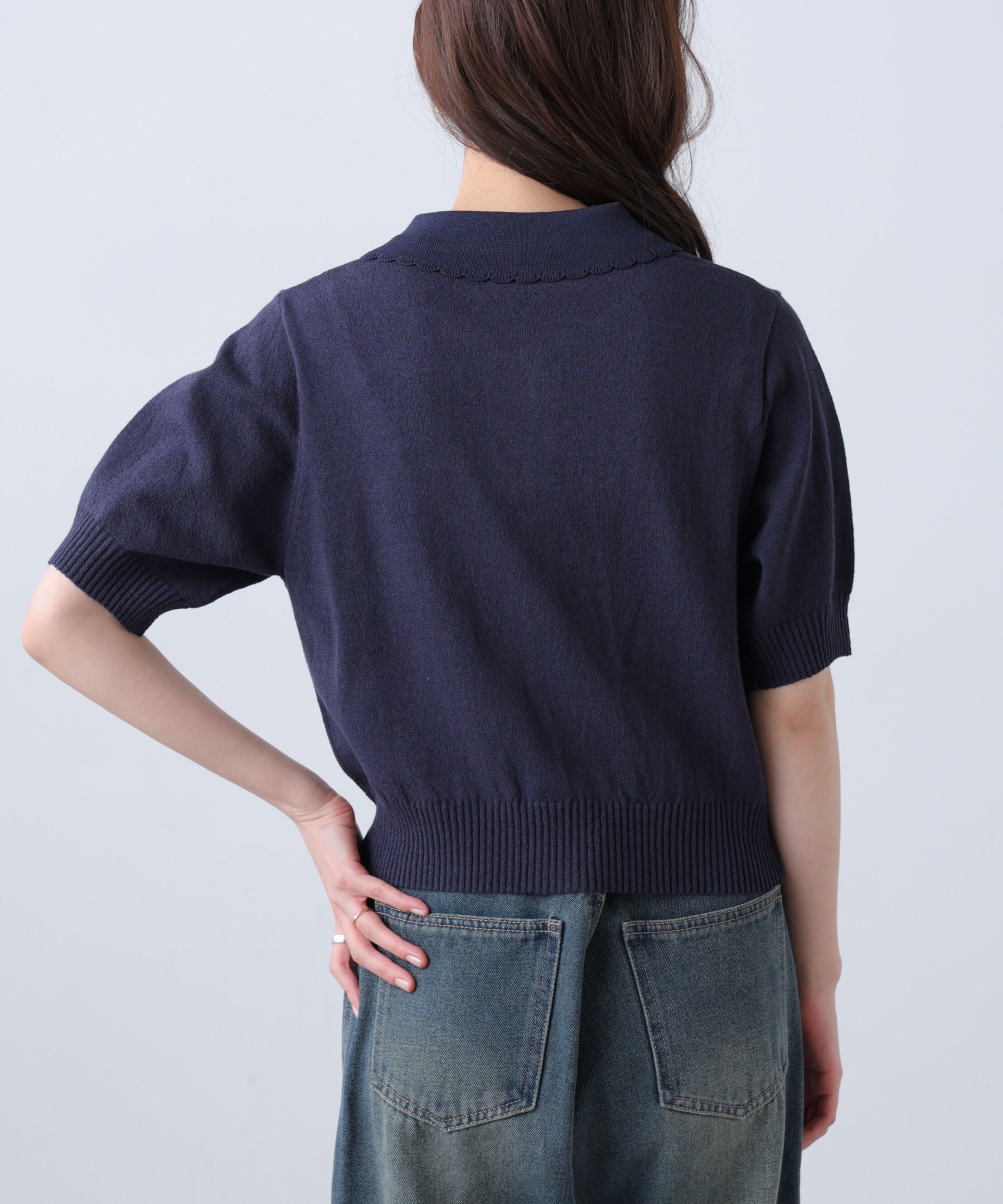  「衿付きミニブークレ半袖カーディガン」|ニット・セーター|