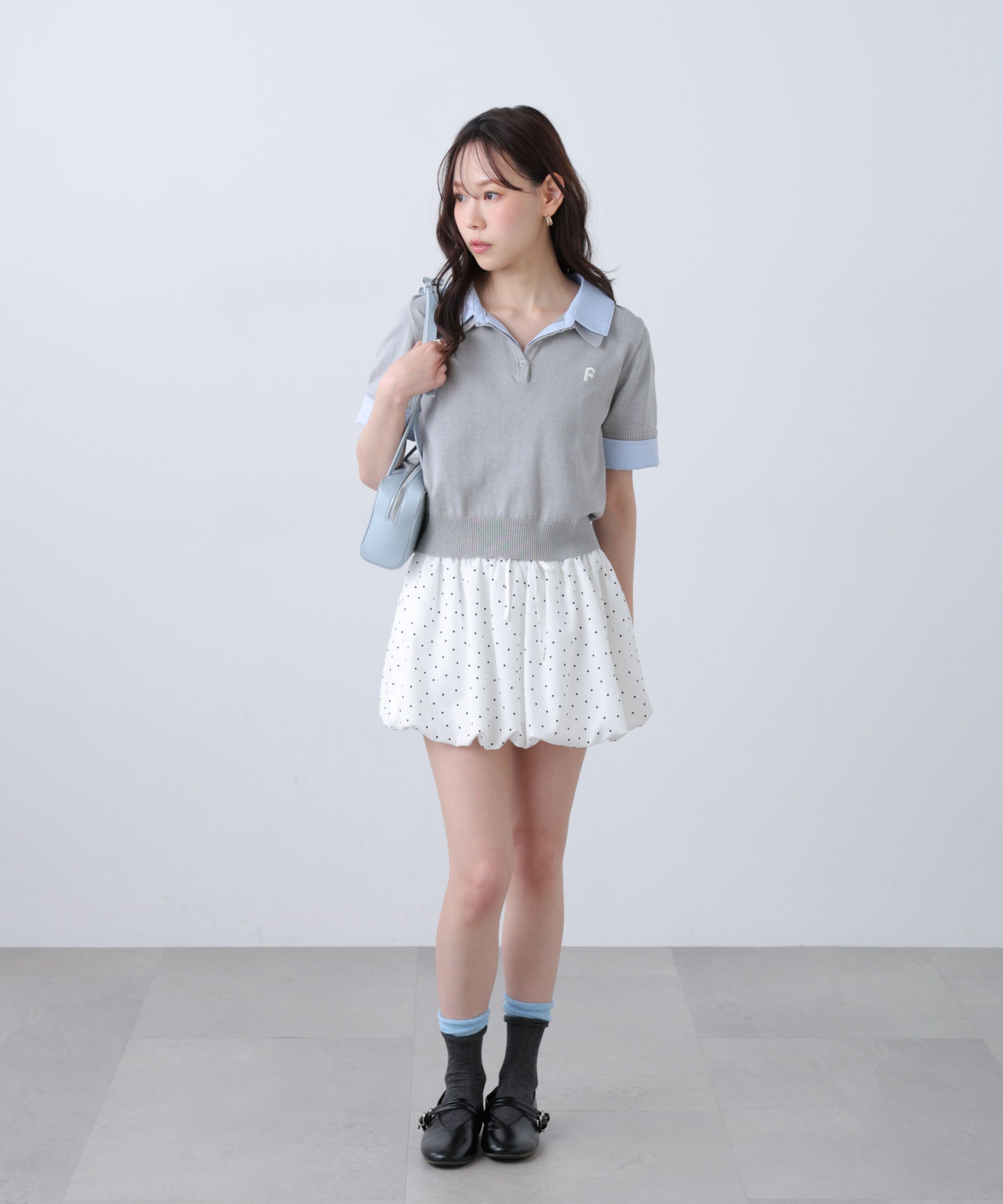  「衿付きレイヤード風半袖ポロニット」|ニット・セーター|