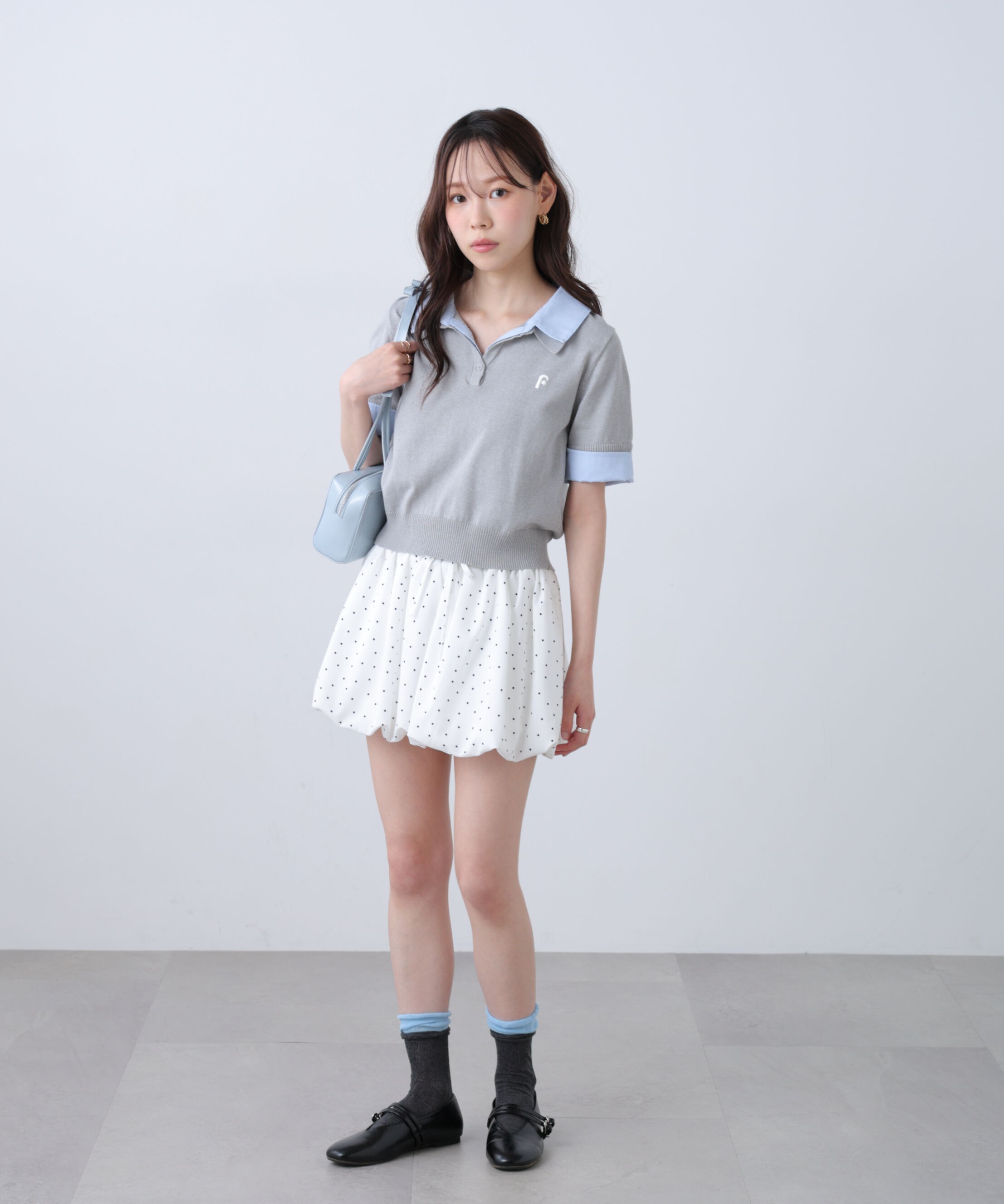  「衿付きレイヤード風半袖ポロニット」|ニット・セーター|