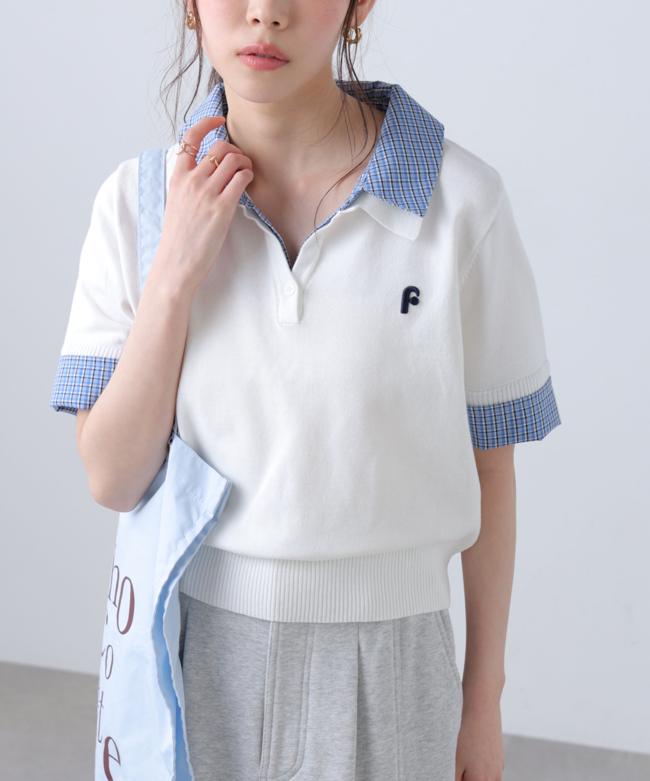  「衿付きレイヤード風半袖ポロニット」|ニット・セーター|オフ&times;サックス