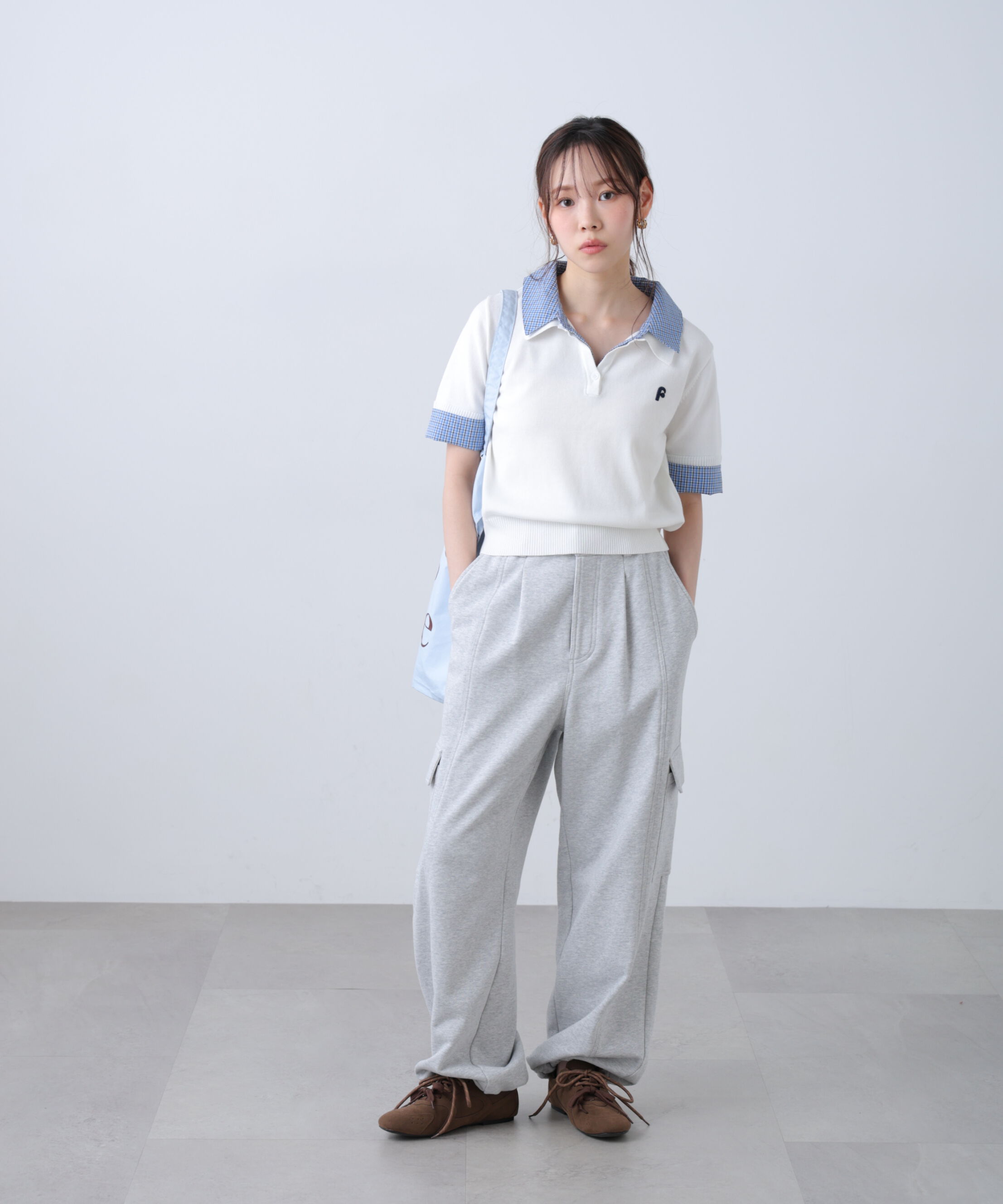  「衿付きレイヤード風半袖ポロニット」|ニット・セーター|