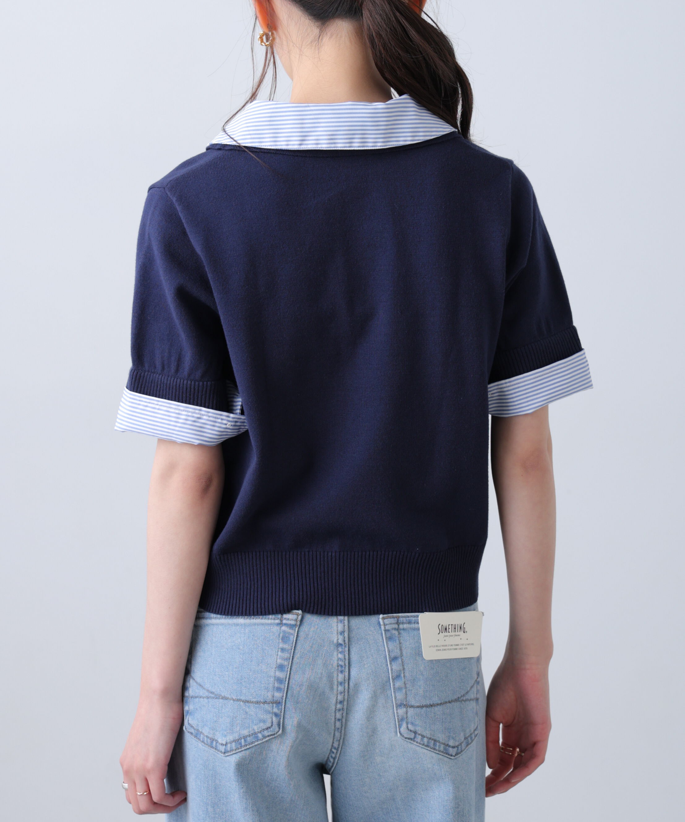  「衿付きレイヤード風半袖ポロニット」|ニット・セーター|